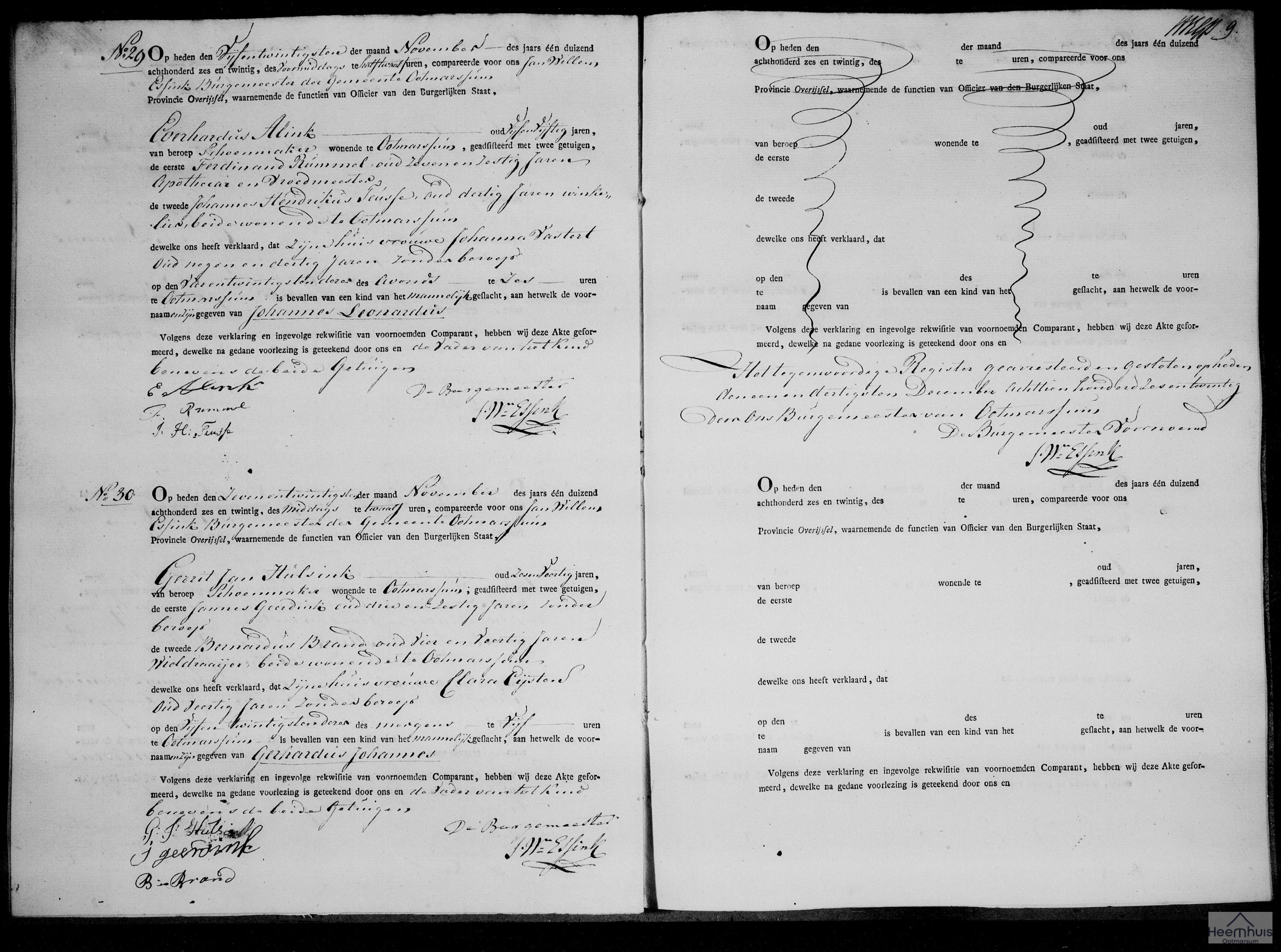 Geboorteakte van Johannes Leonardus Alink