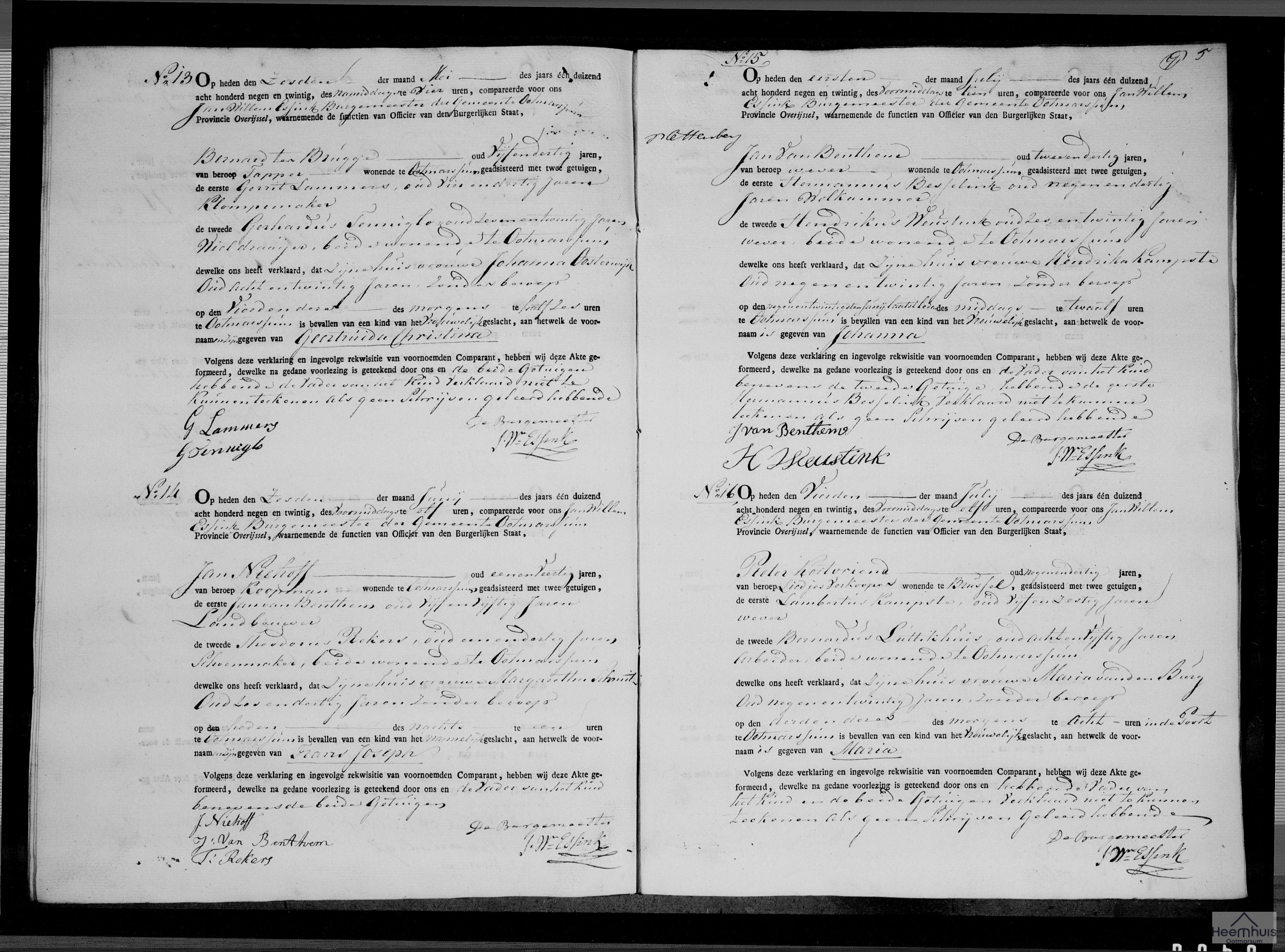 Geboorteakte van Johanna van Benthem