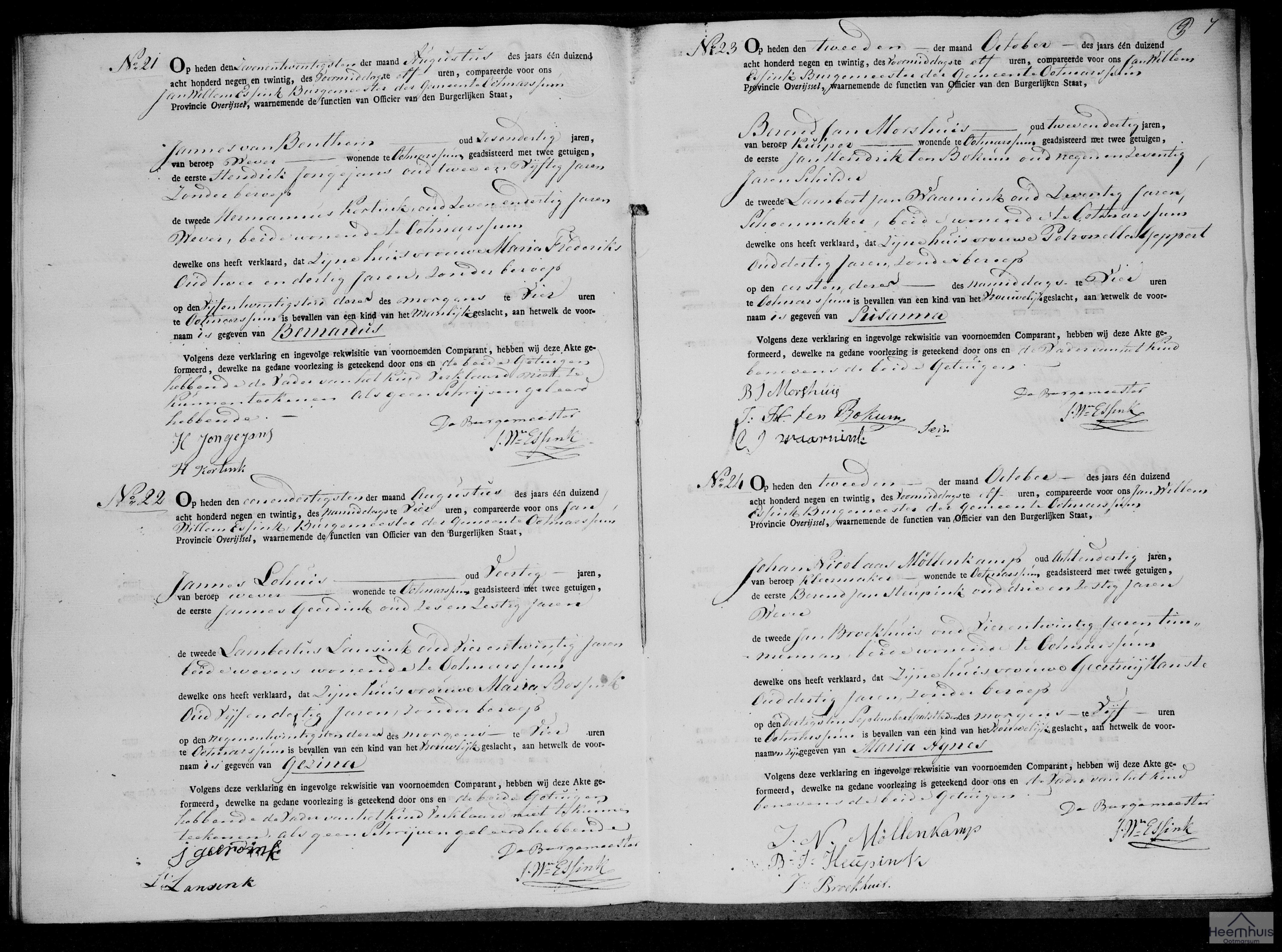 Geboorteakte van Bernardus van Benthem