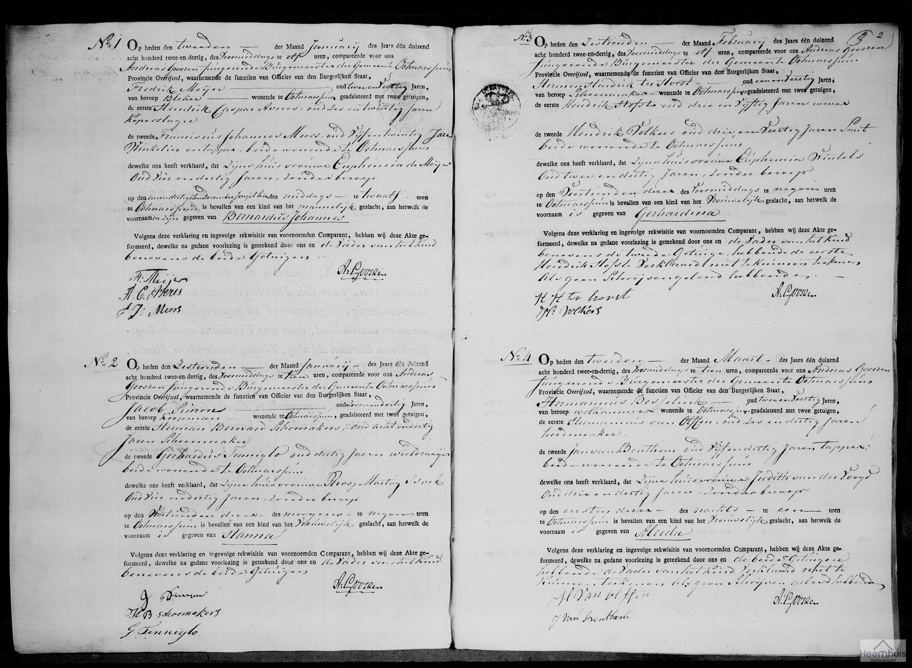 Geboorteakte van Bernardus Johannes Meijer