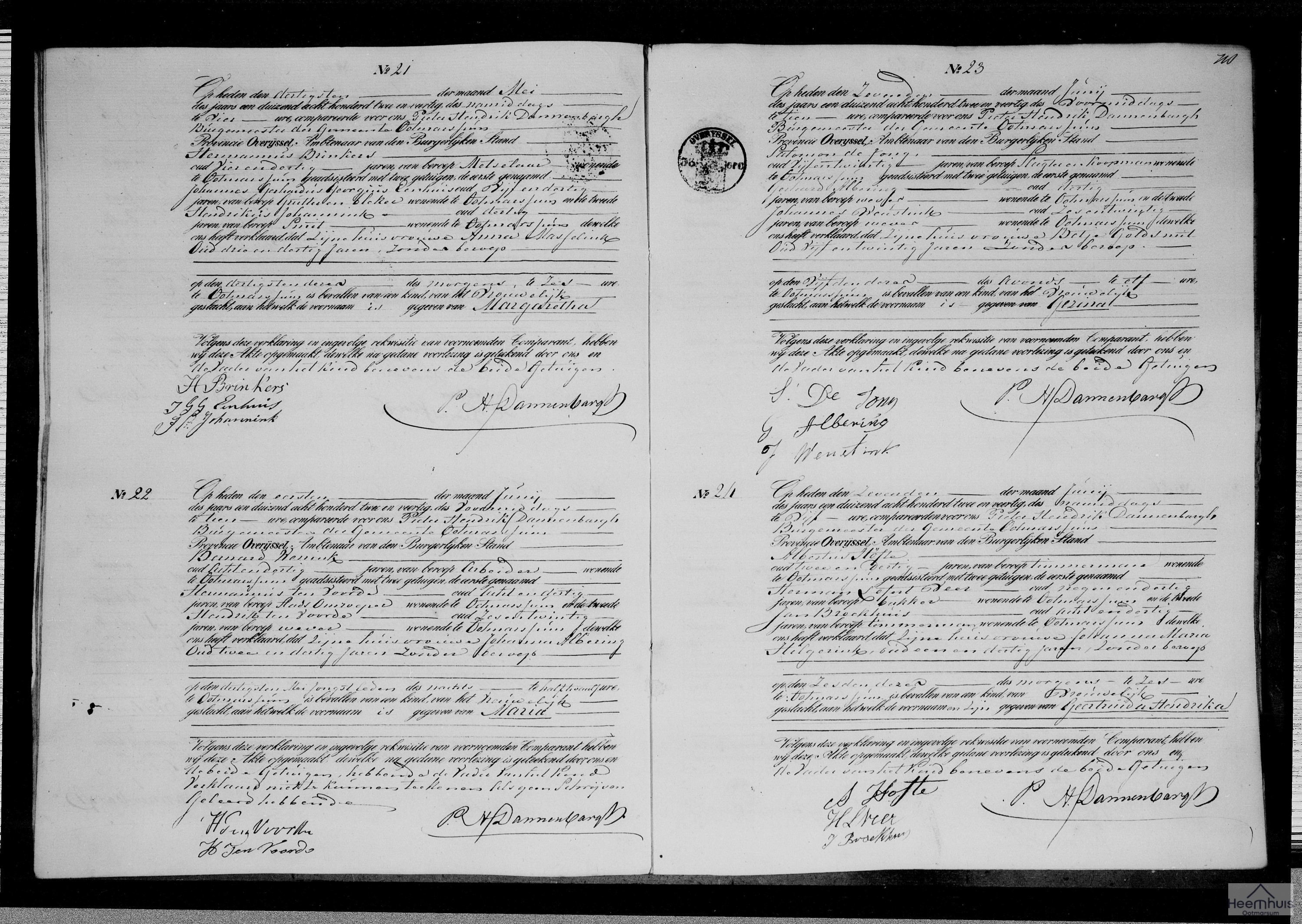 Geboorteakte van Margaretha Brinkers