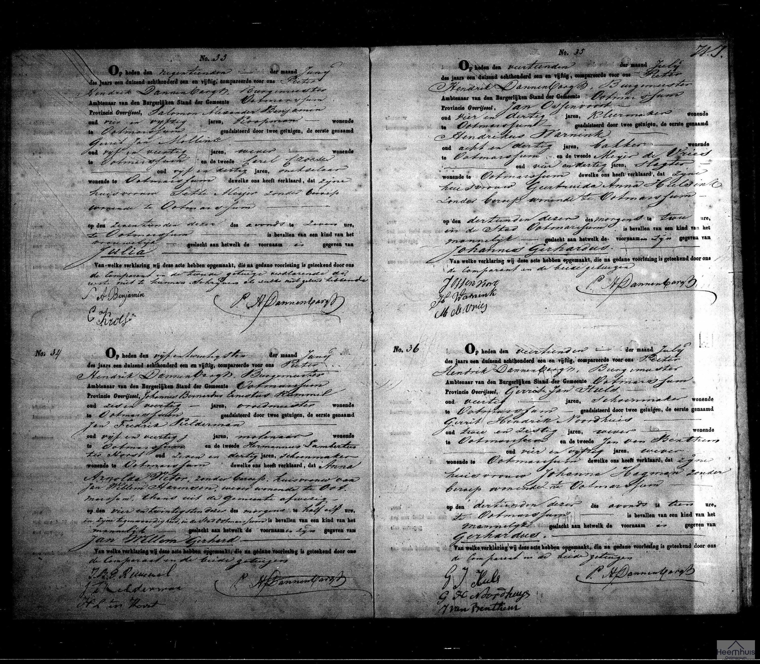 Geboorteakte van Jan Willem Gerhard Harmsen