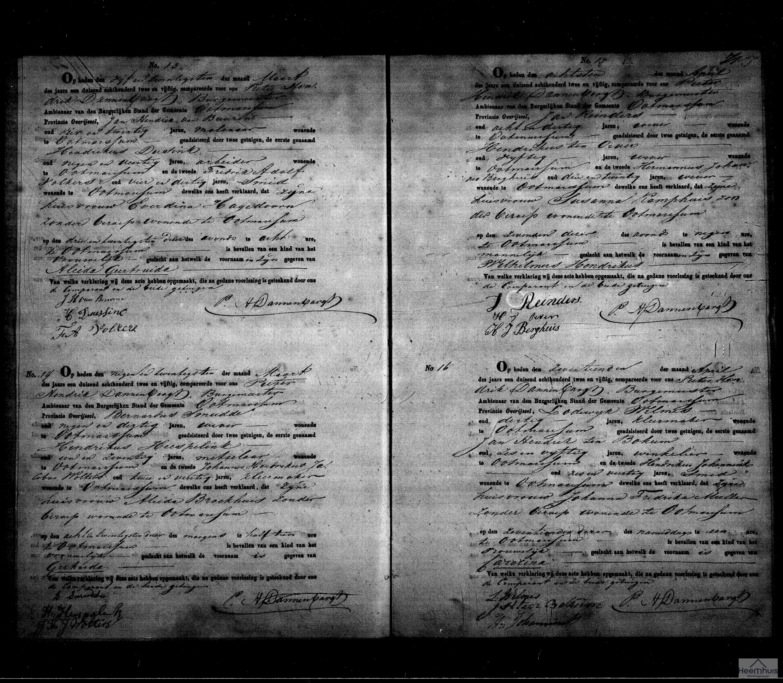 Geboorteakte van Wilhelmus Hendrikus Reinders