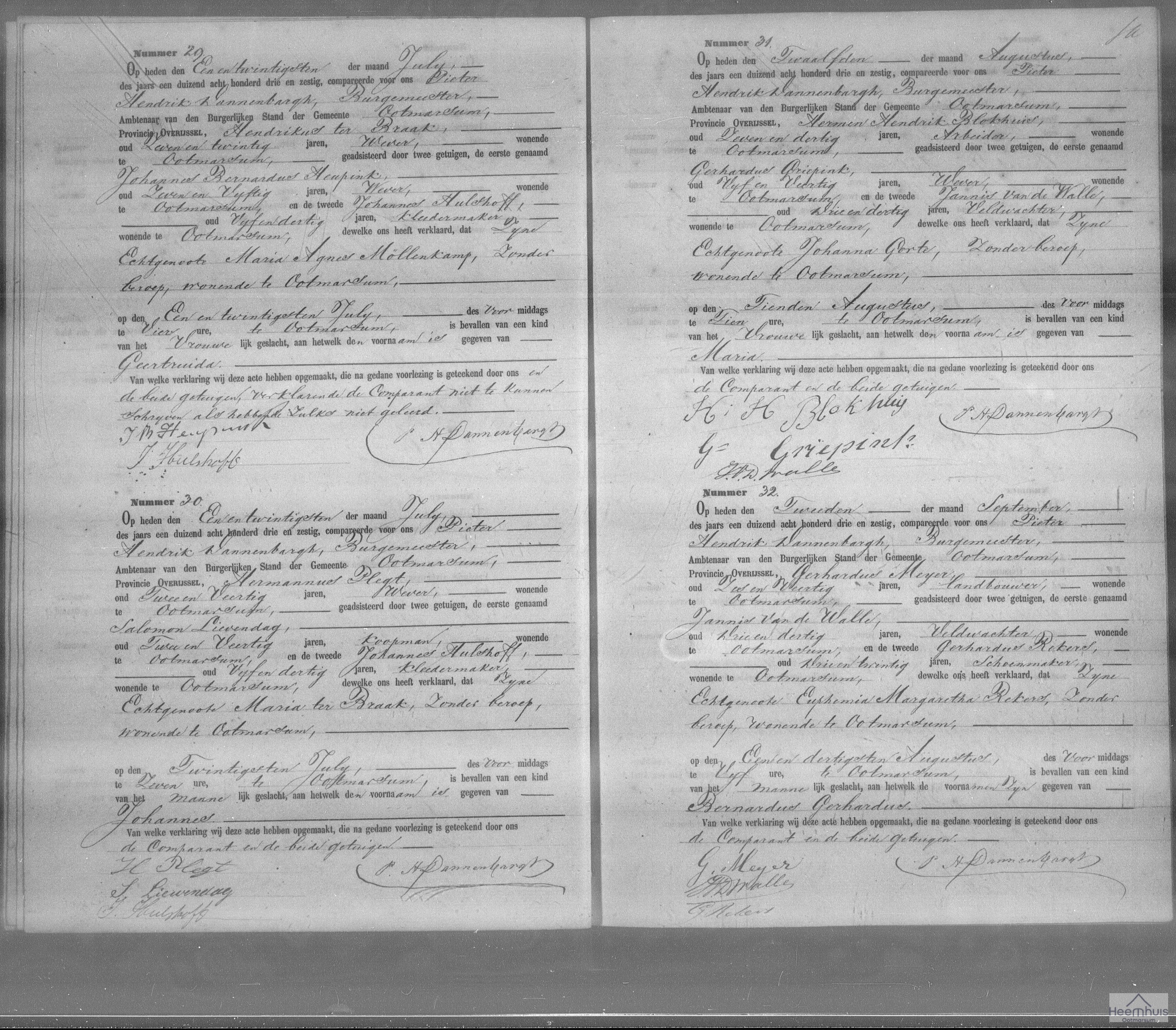 Geboorteakte van Bernardus Gerhardus Meijer