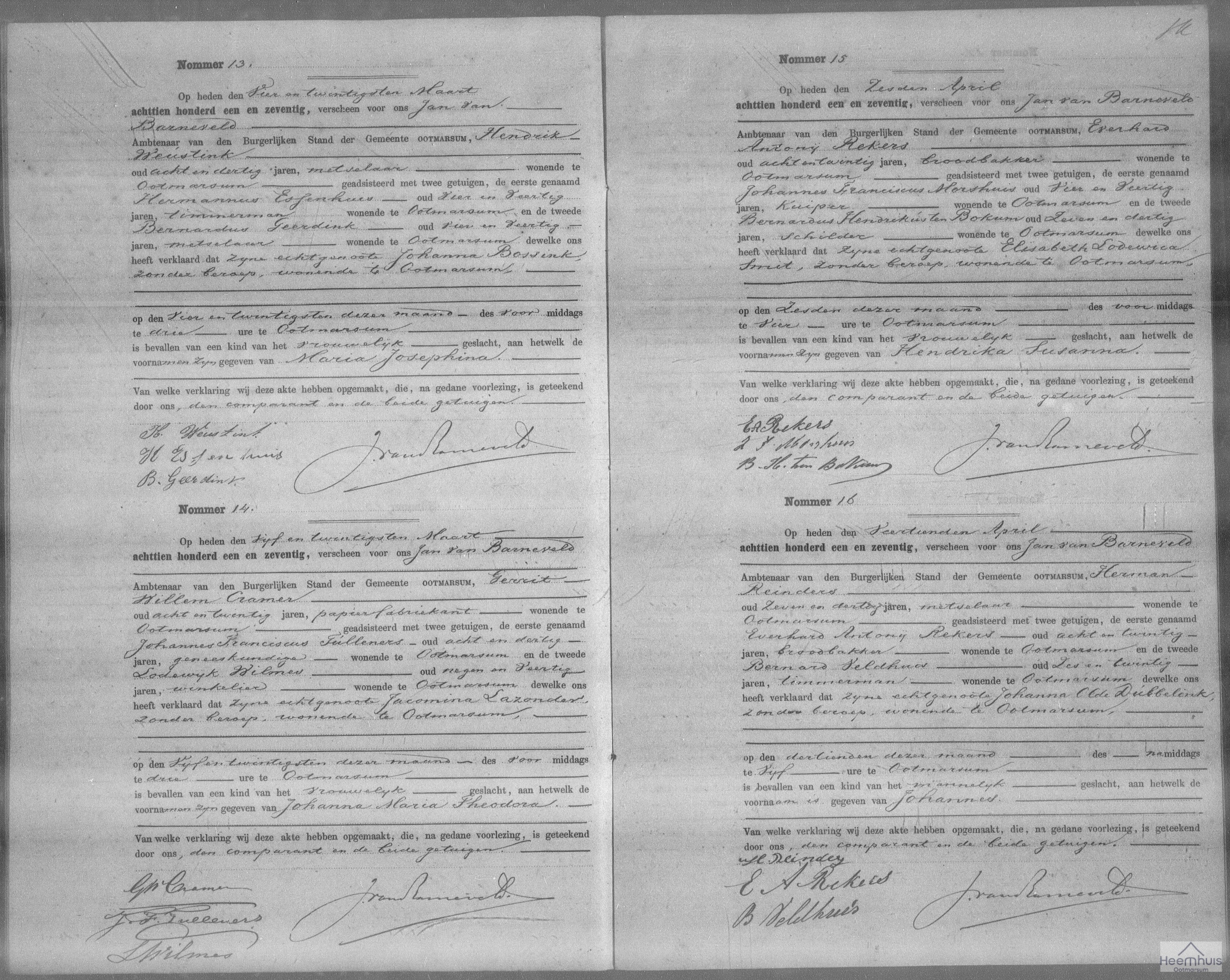 Geboorteakte van Hendrika Susanna Rekers