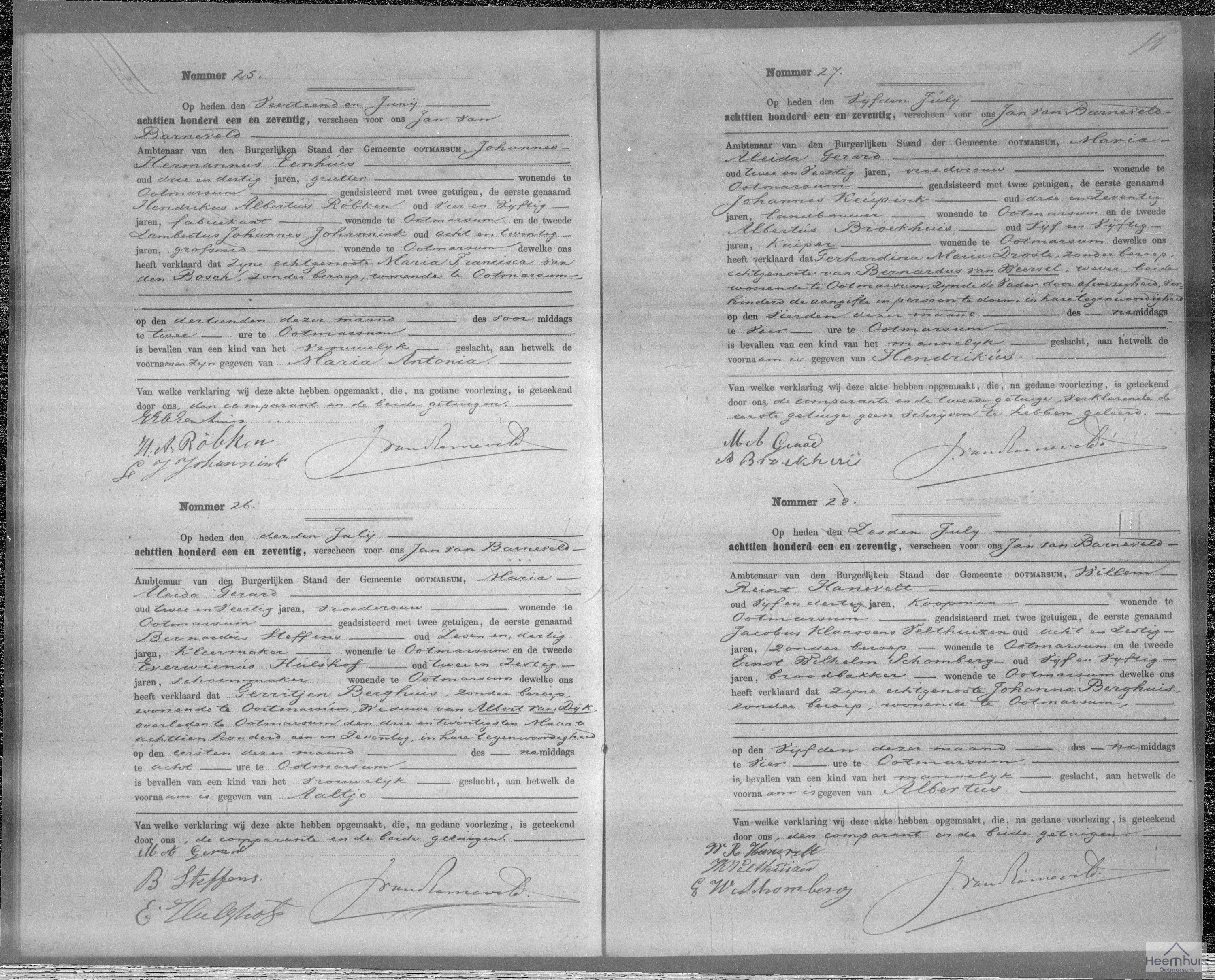 Geboorteakte van Albertus Hanevelt