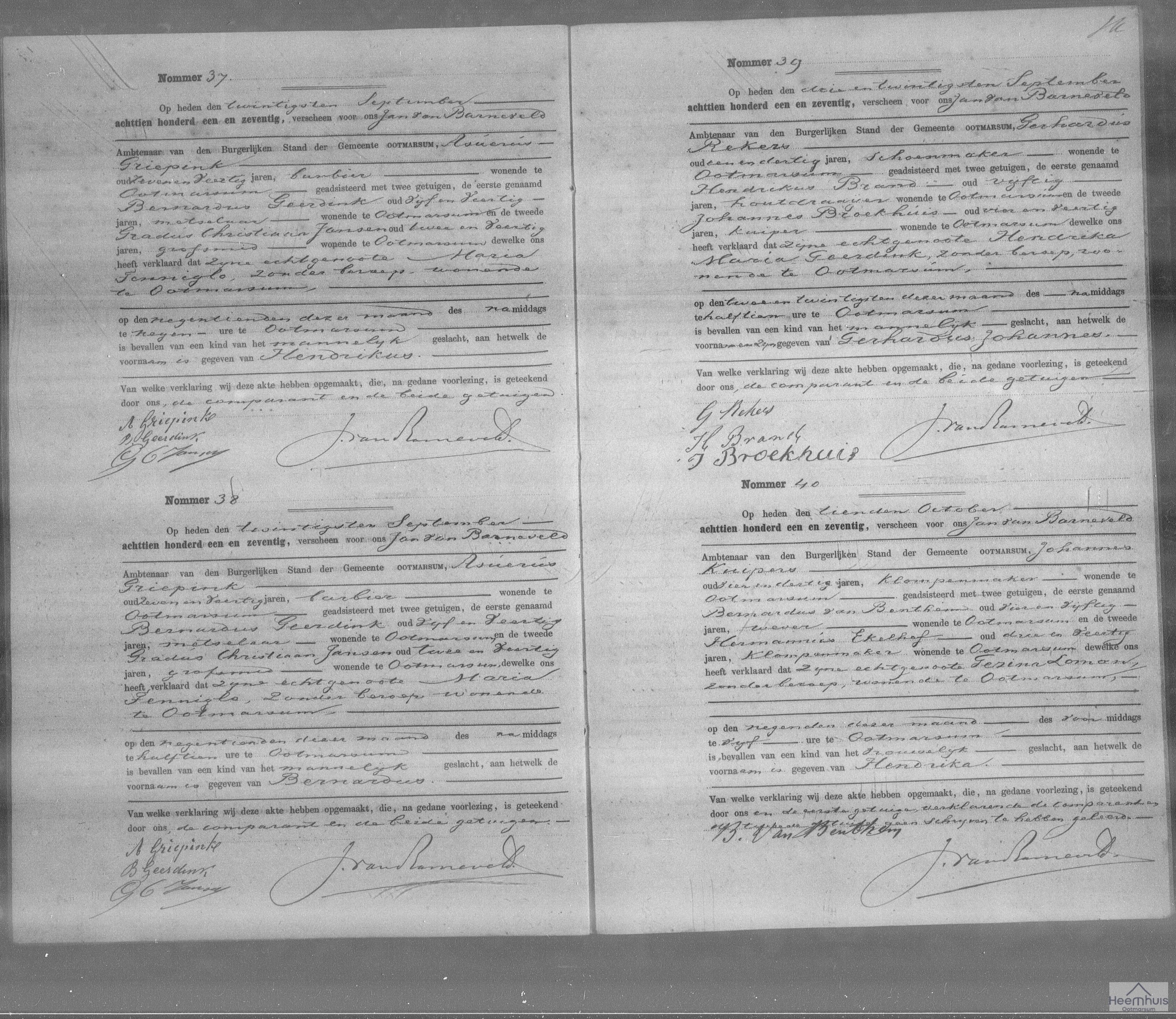 Geboorteakte van Bernardus Griepink