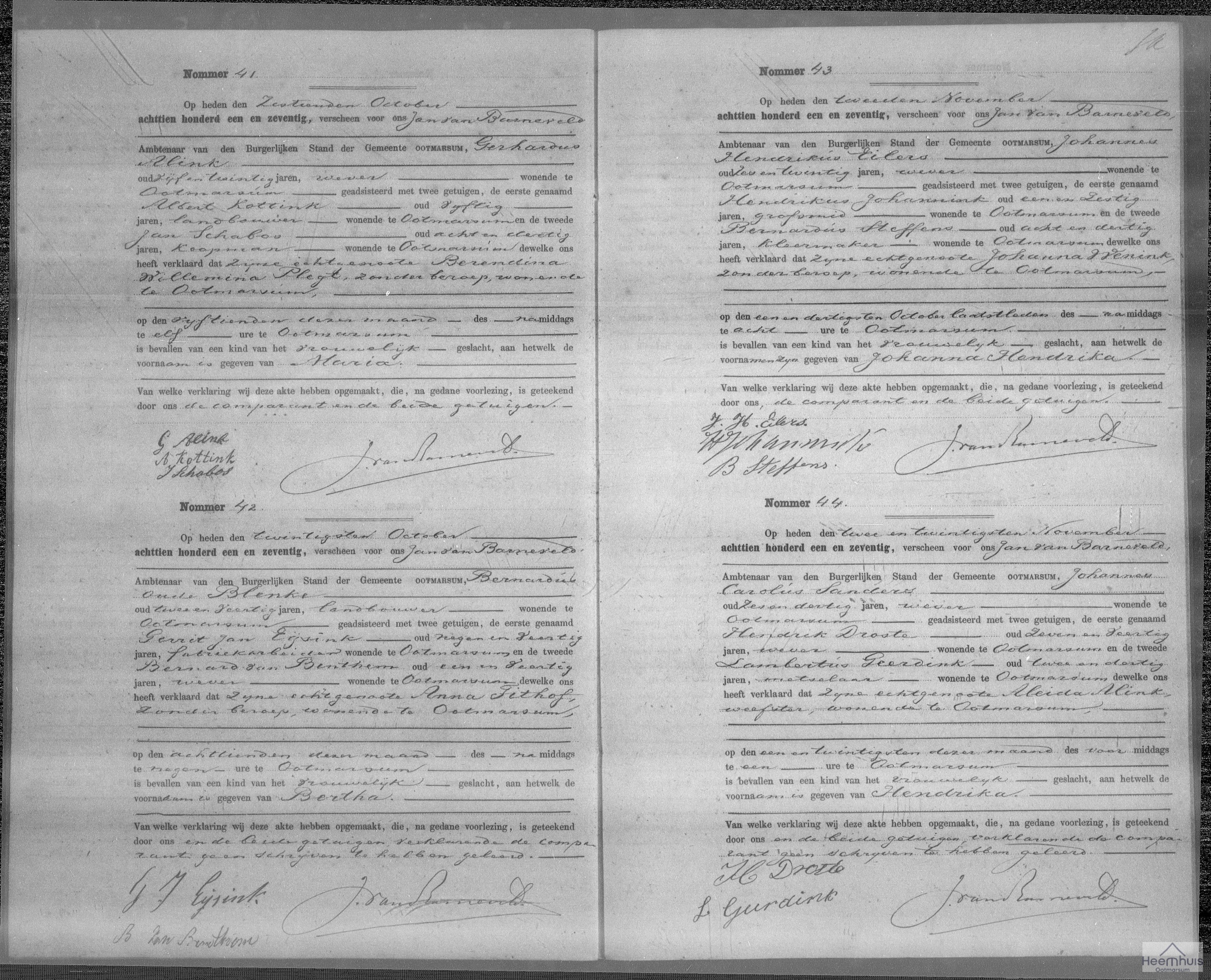 Geboorteakte van Bertha Oude Blenke