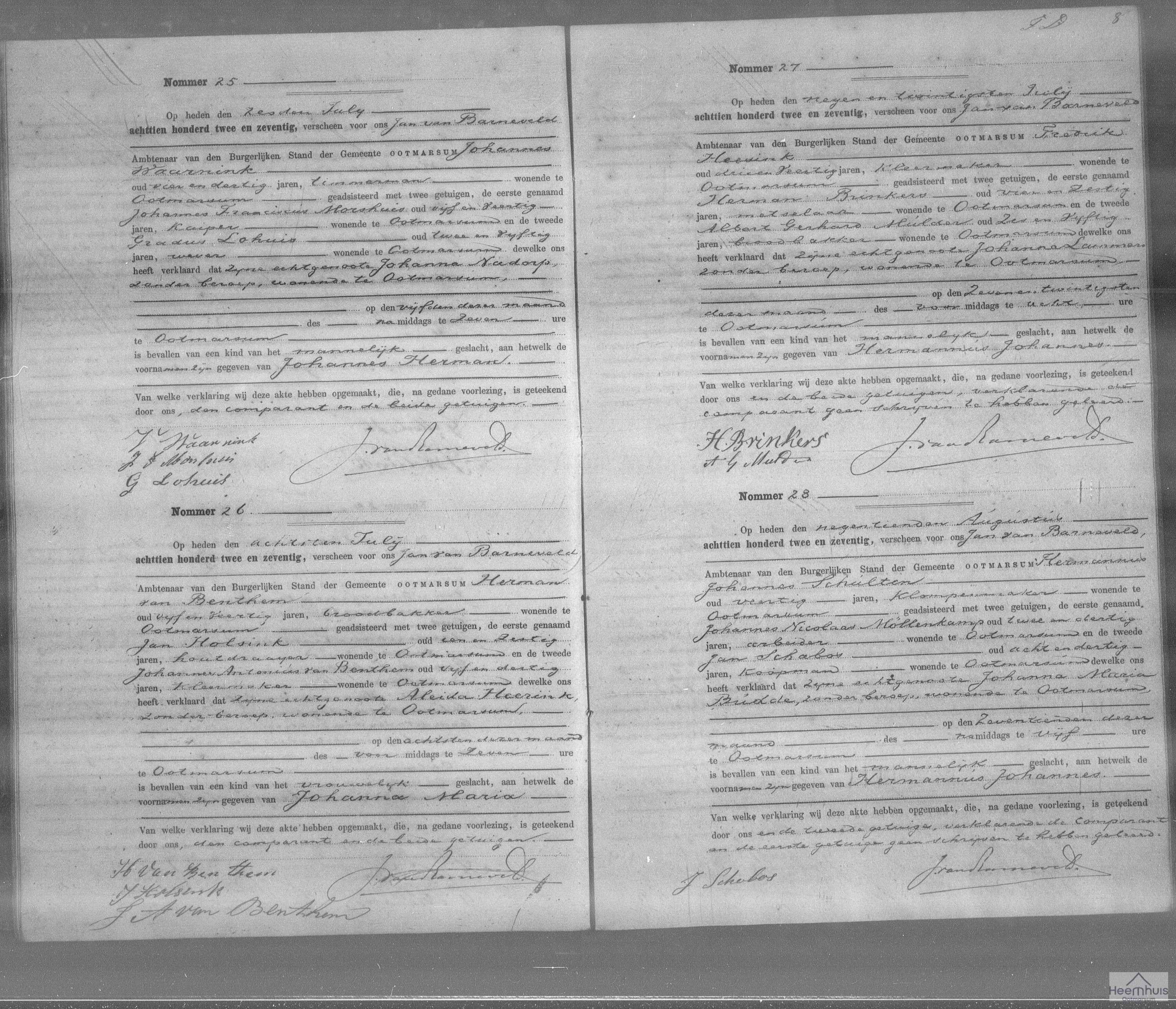 Geboorteakte van Johannes Herman Waarnink
