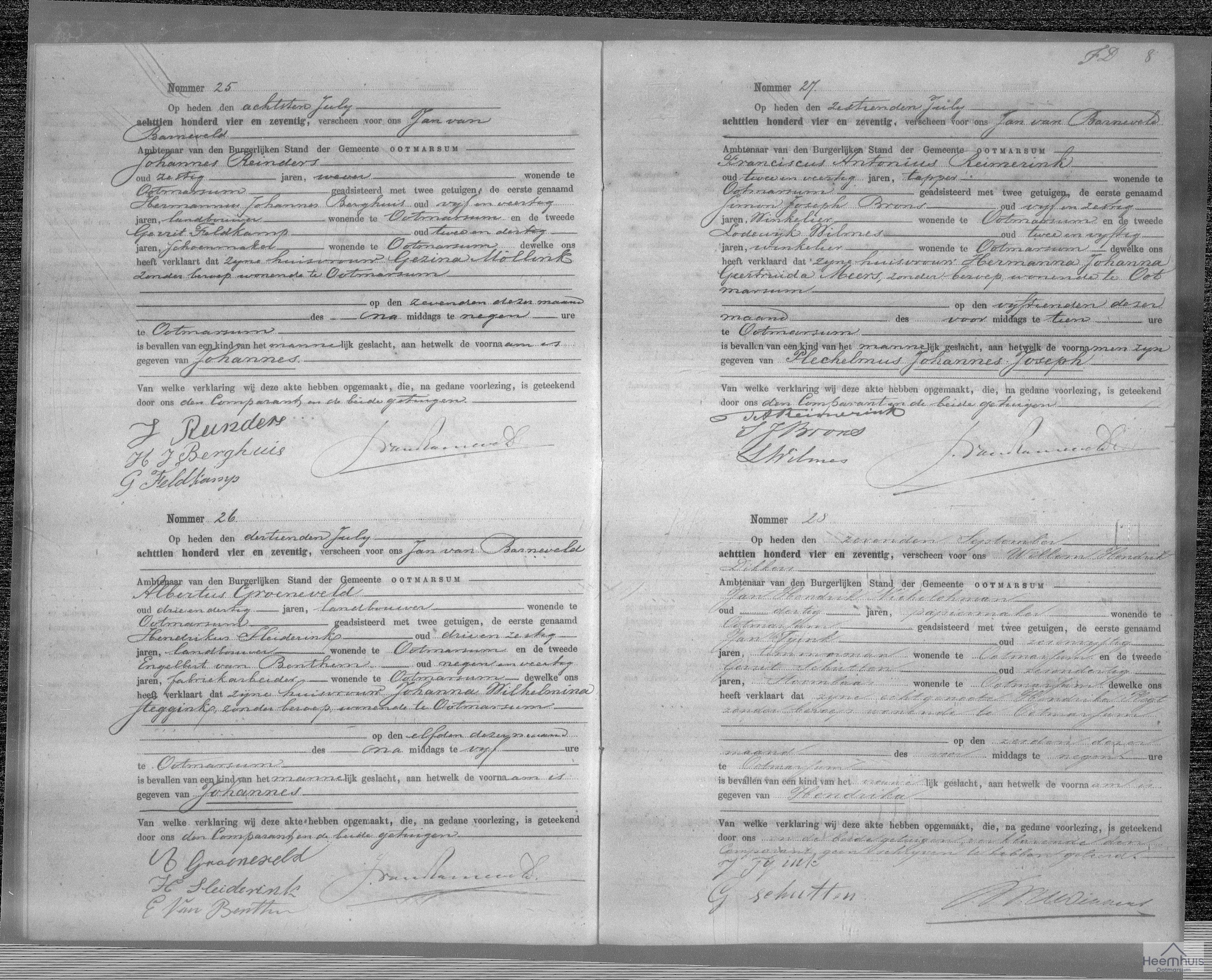 Geboorteakte van Plechelmus Johannes Joseph Reimerink