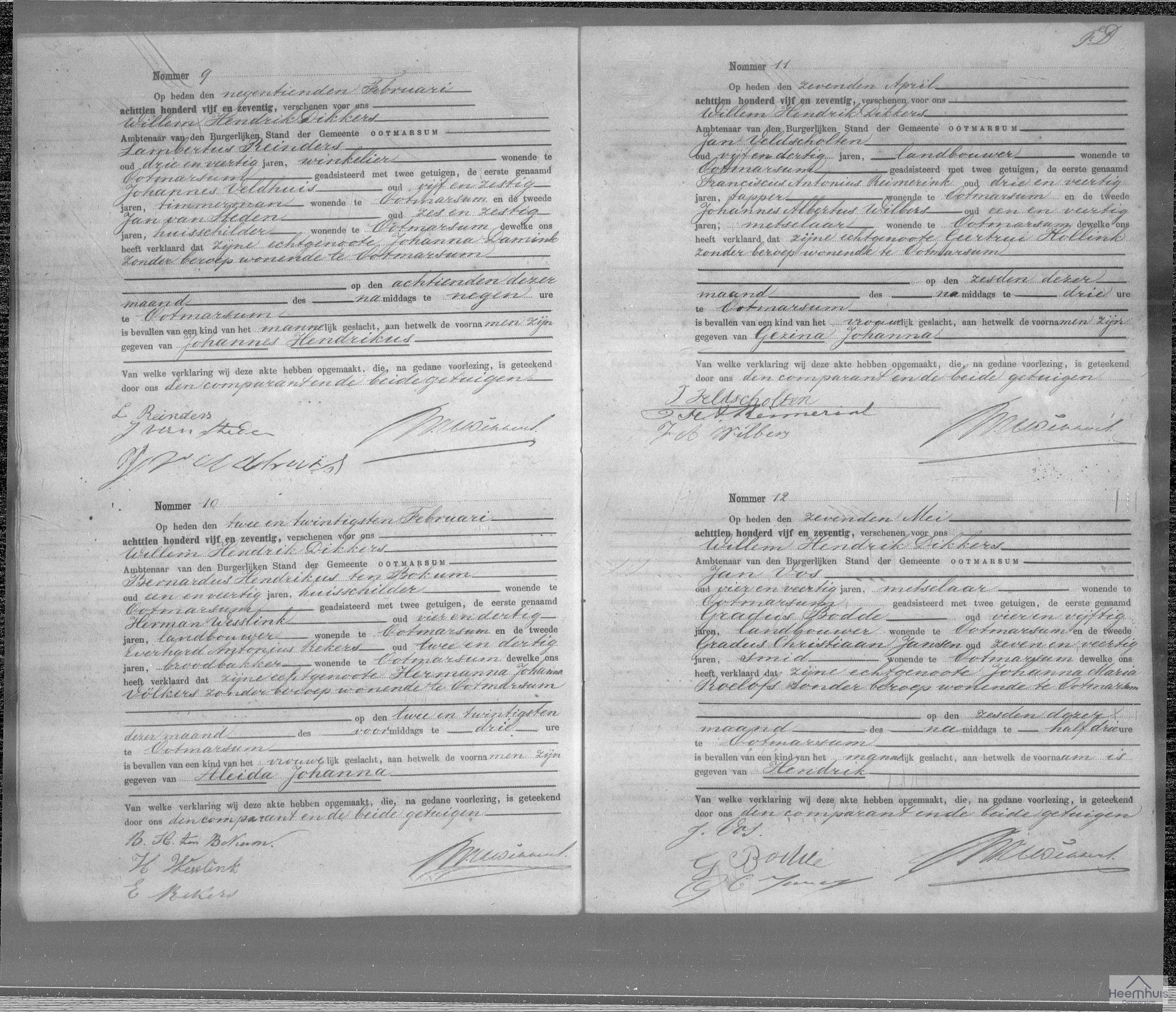 Geboorteakte van Johannes Hendrikus Reinders