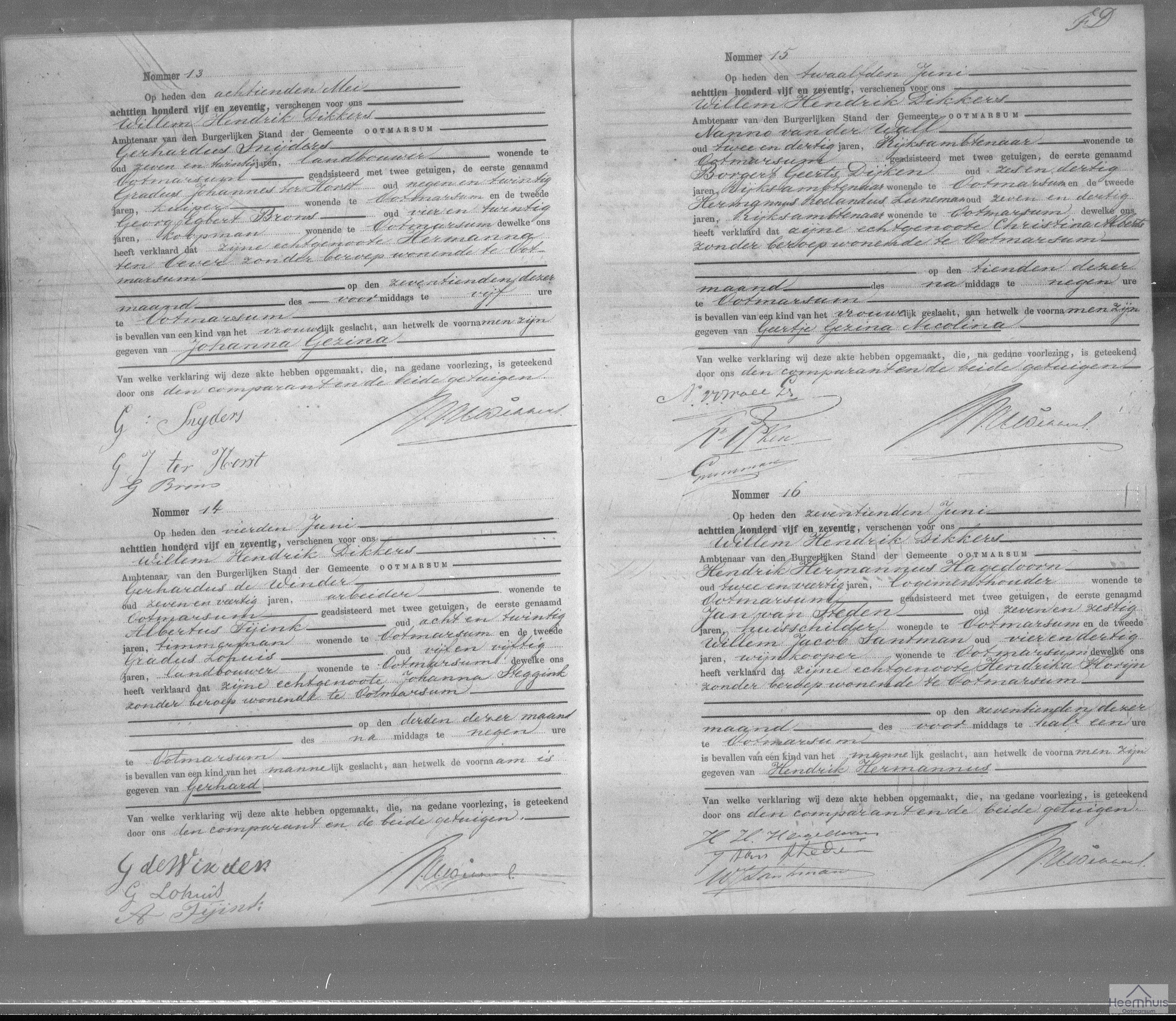Geboorteakte van Geertje Gezina Nicolina van der Wall