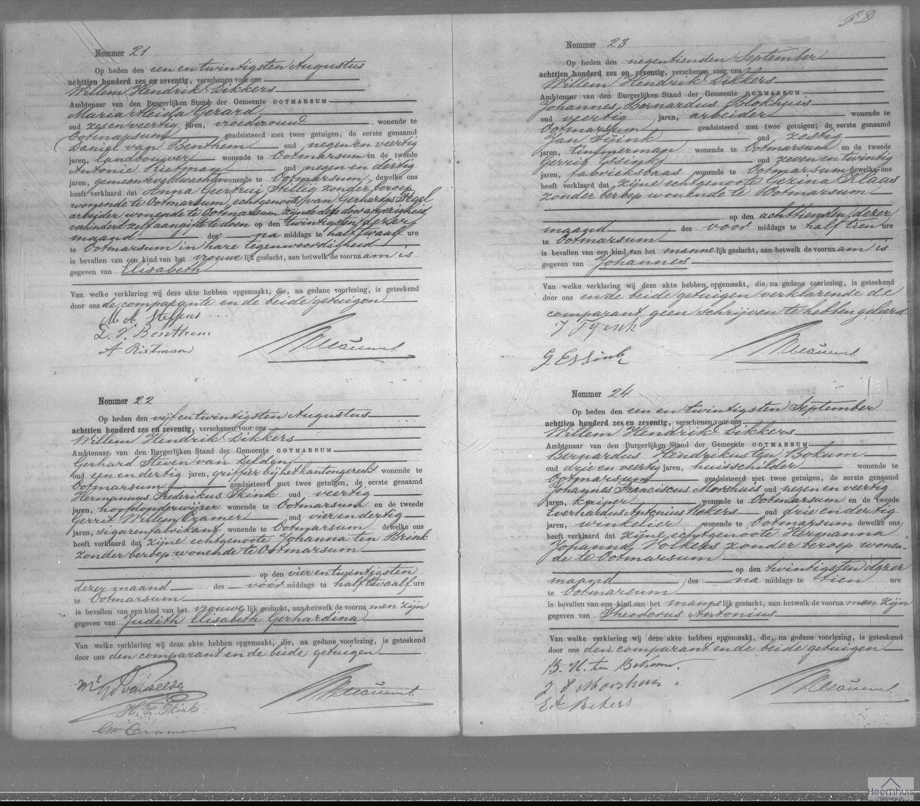 Geboorteakte van Johannes Blokhuis