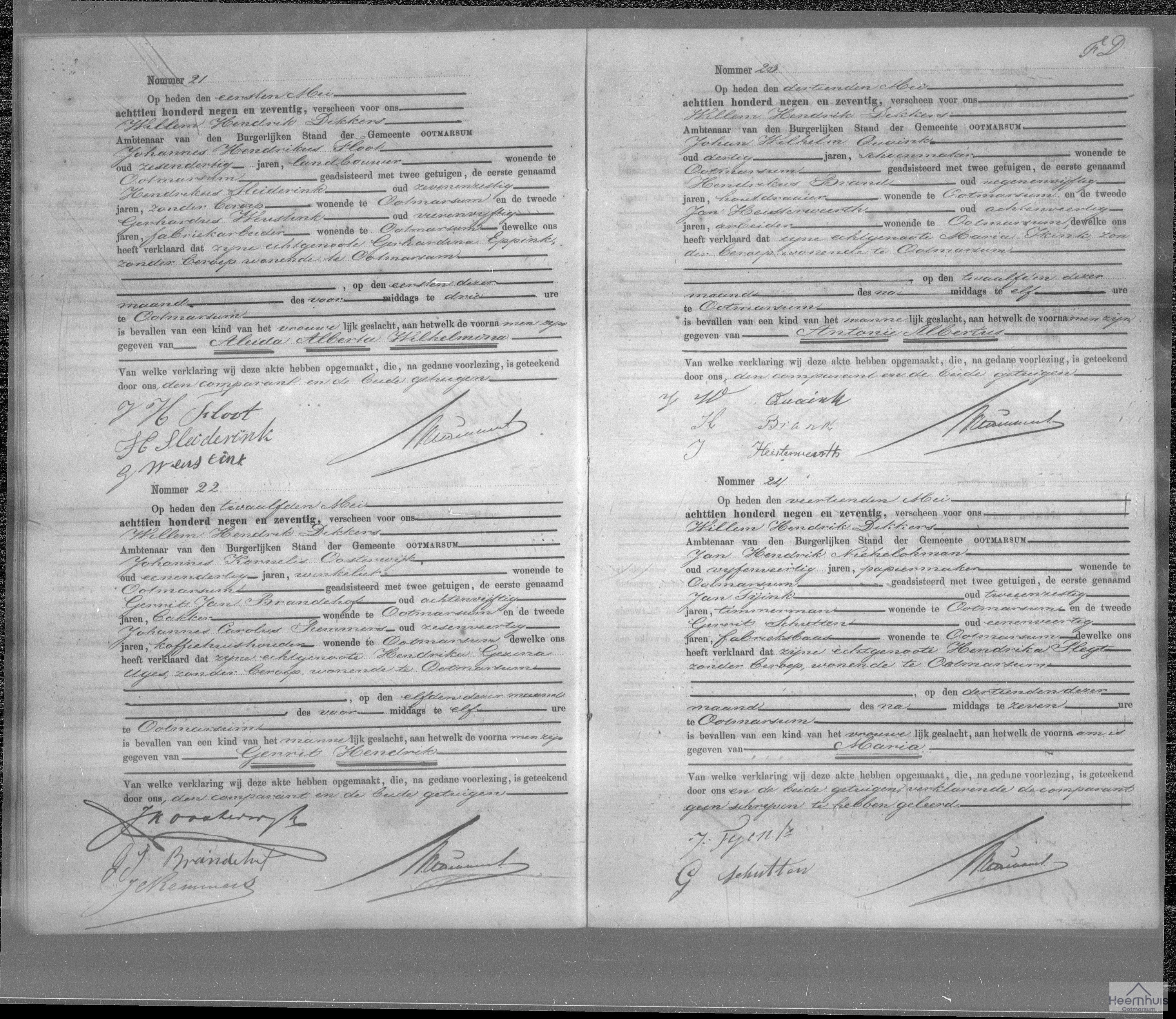 Geboorteakte van Aleida Alberta Wilhelmina Floot