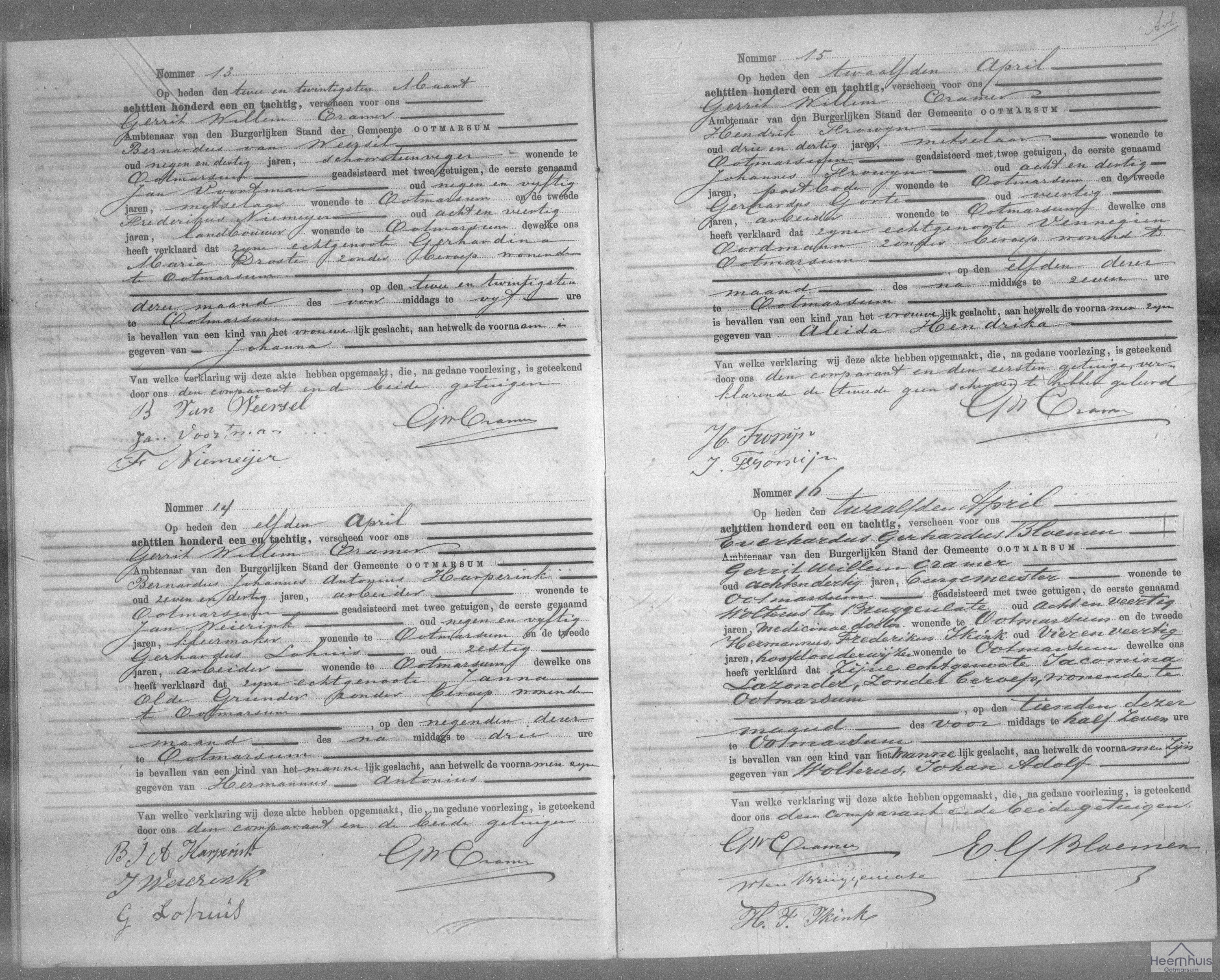 Geboorteakte van Wolterus Johan Adolf Cramer