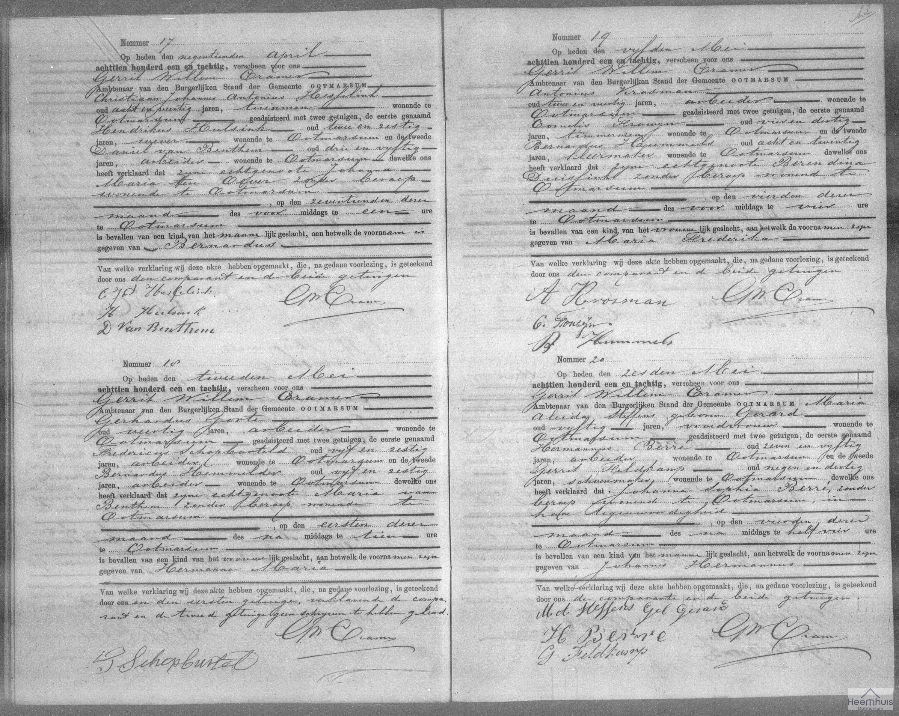 Geboorteakte van Johannes Hermannus Berré