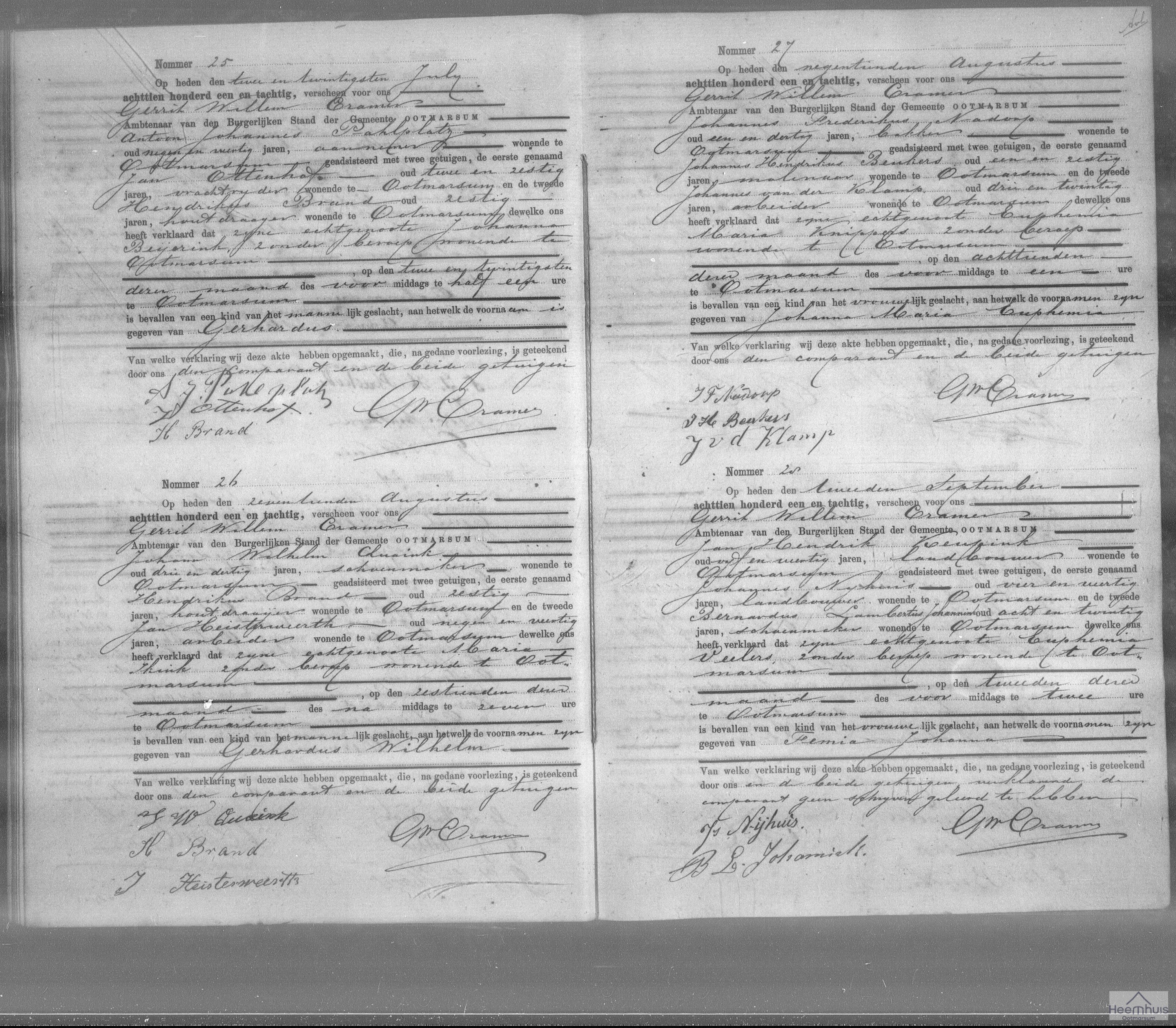 Geboorteakte van Gerhardus Pahlplatz