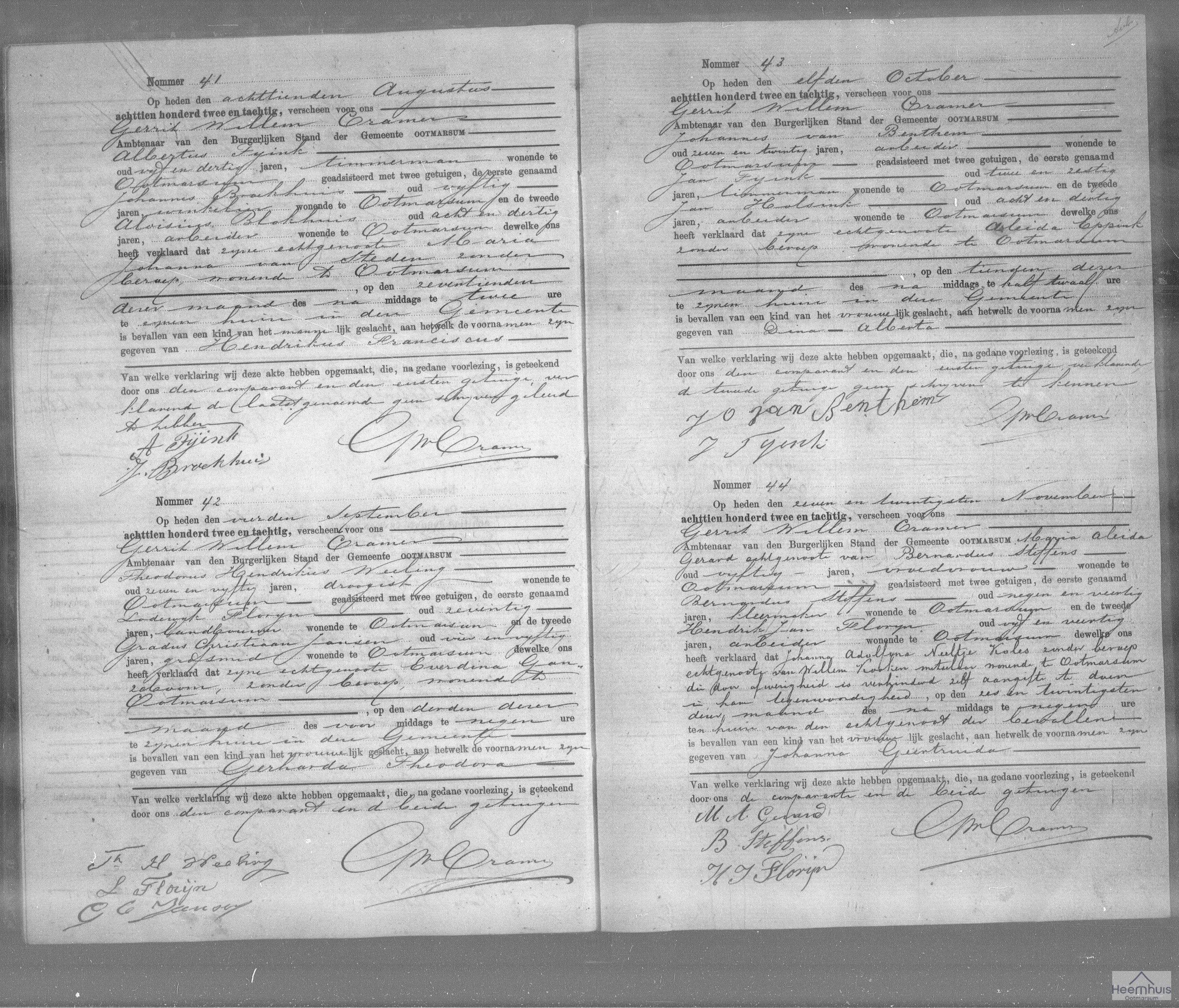 Geboorteakte van Hendrikus Franciscus Tijink