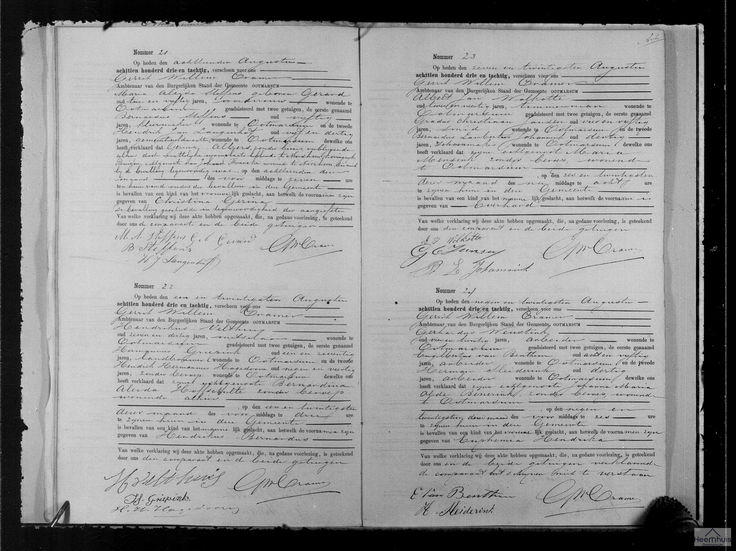 Geboorteakte van Hendrikus Bernardus Velthuis