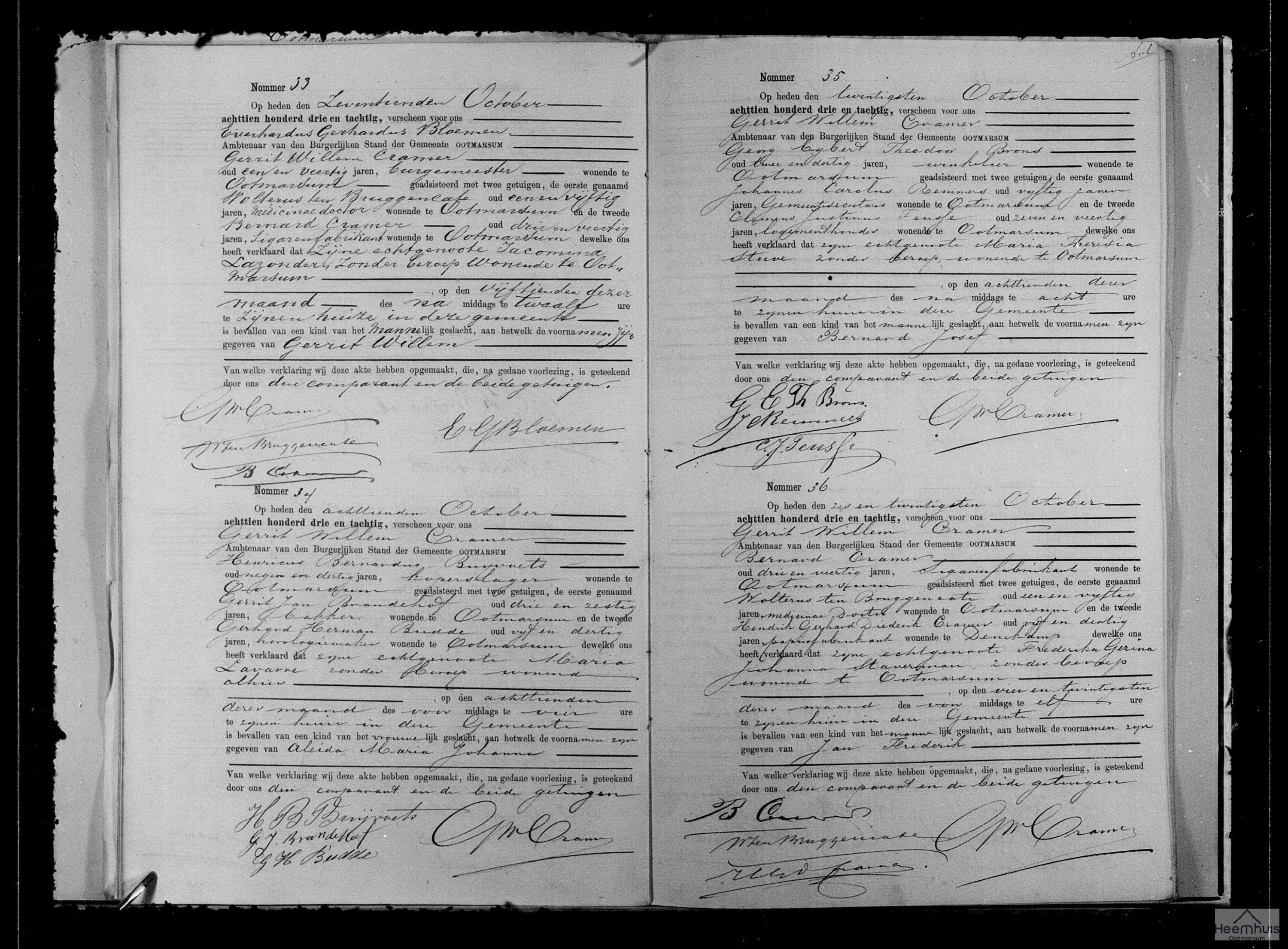 Geboorteakte van Jan Frederik Cramer