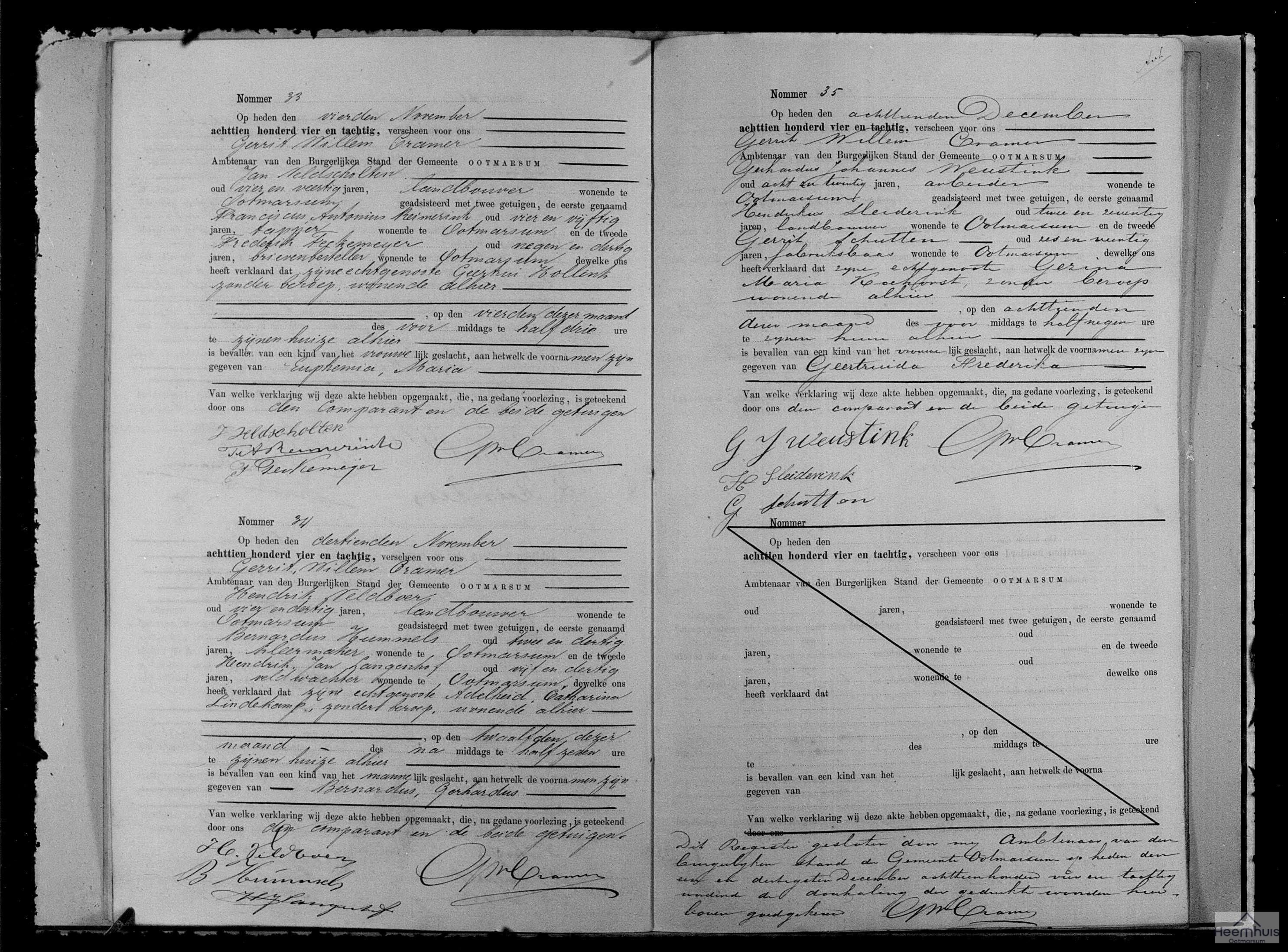Geboorteakte van Bernardus Gerhardus Veldboer