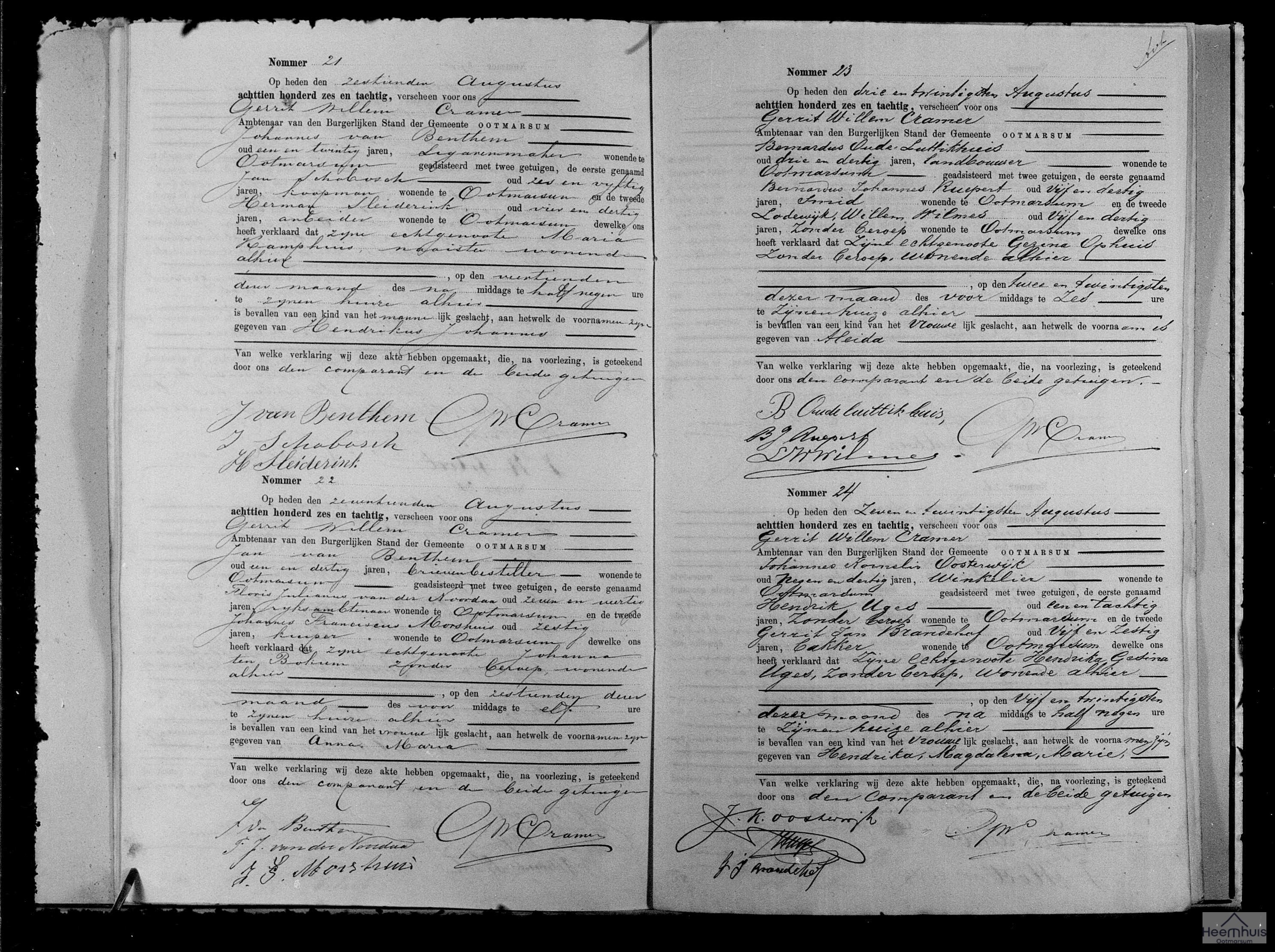 Geboorteakte van Hendrikus Johannes van Benthem