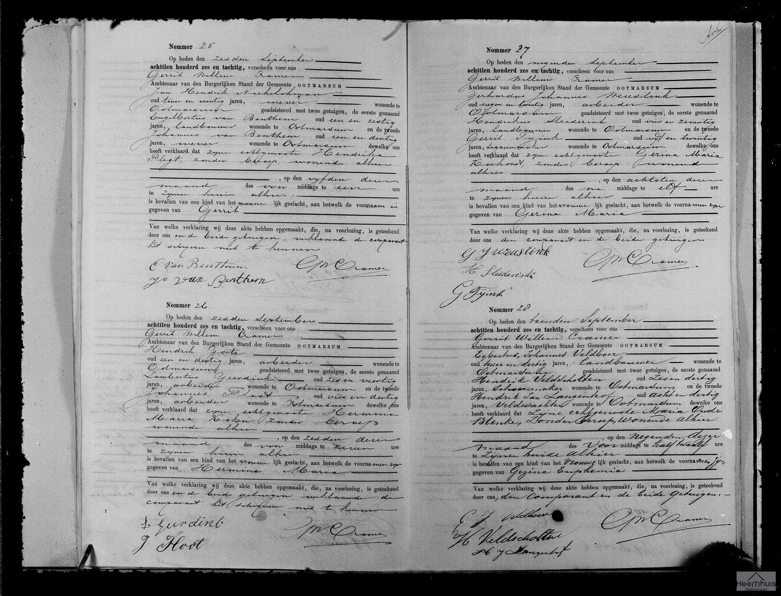 Geboorteakte van Gezina Euphemia Veldboer