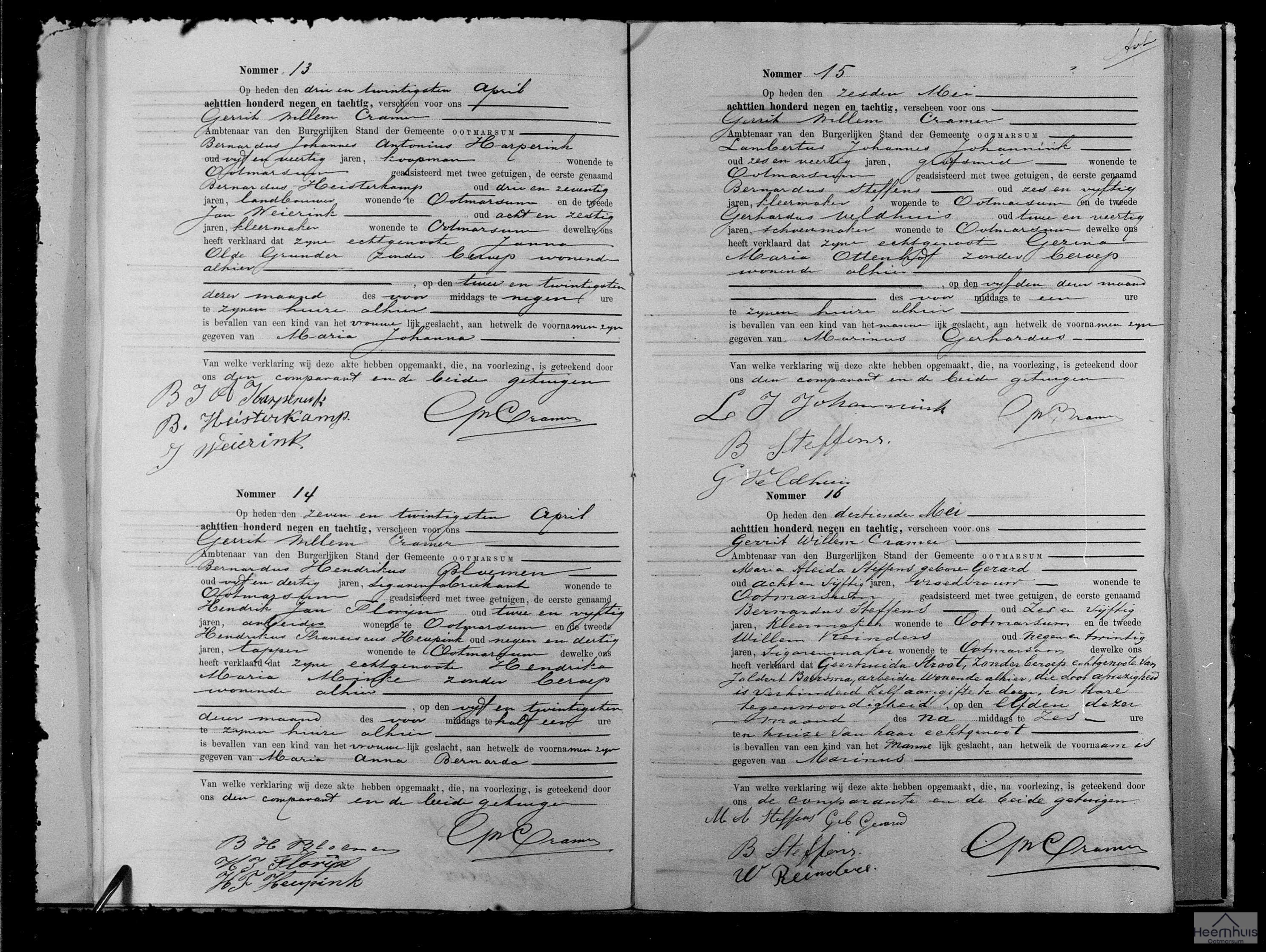 Geboorteakte van Marinus Gerhardus Johannink