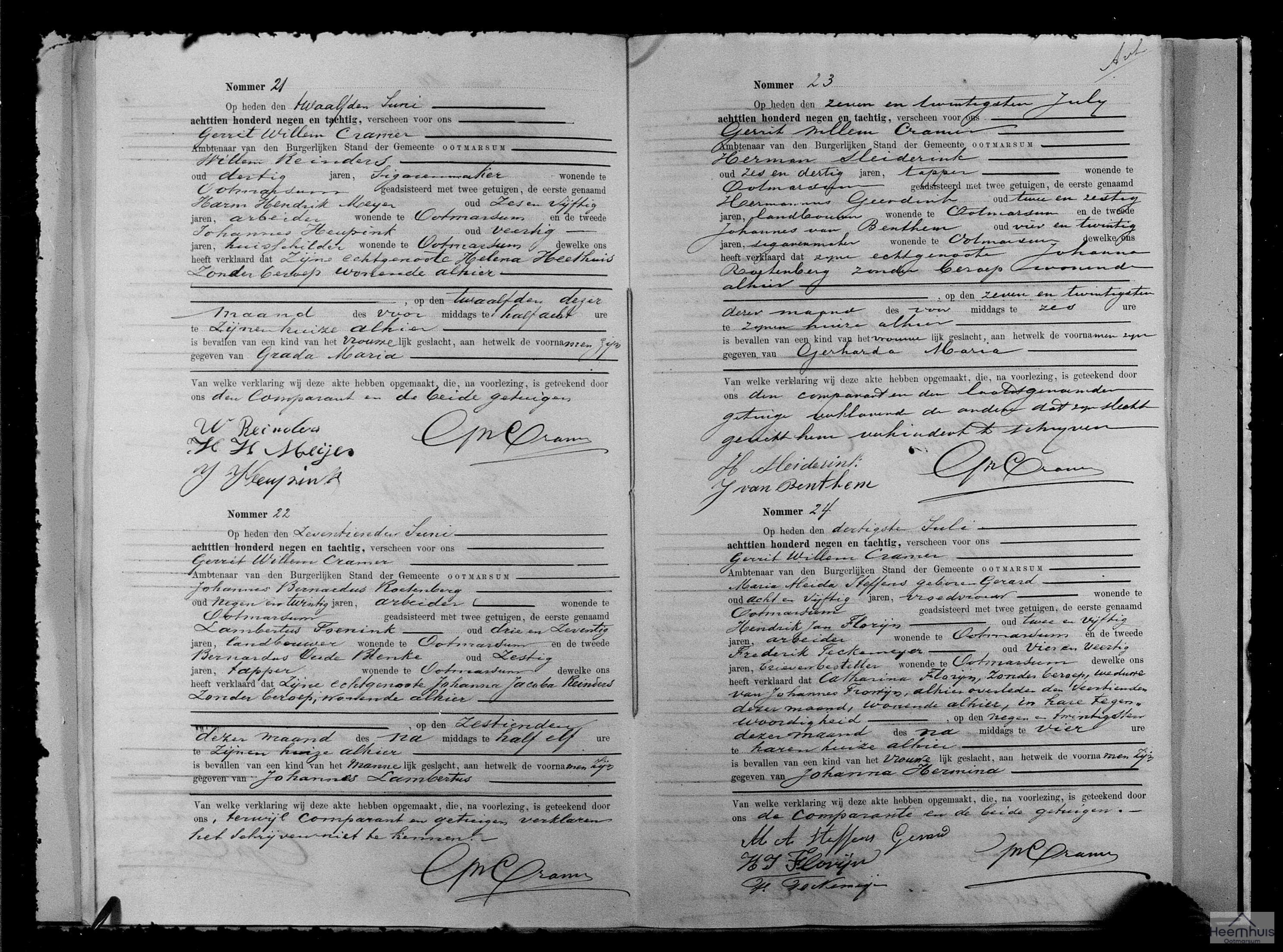 Geboorteakte van Johanna Hermina Frowijn