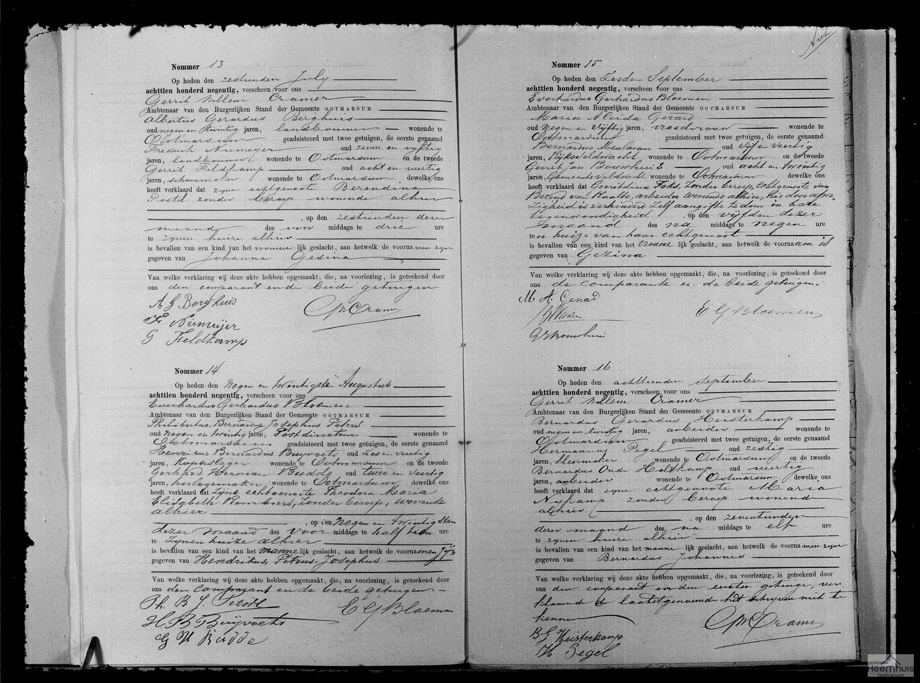 Geboorteakte van Bernardus Johannes Heisterkamp