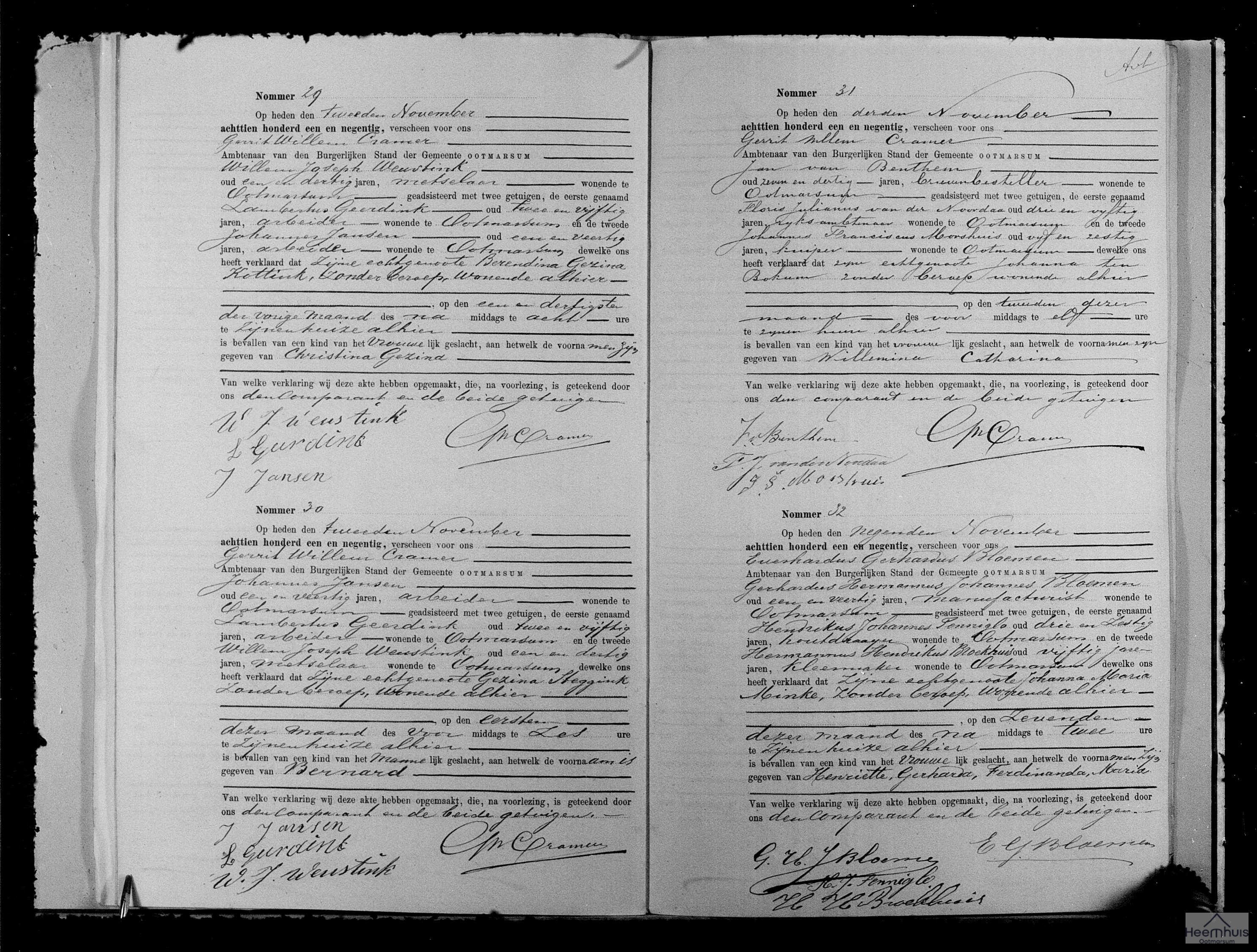 Geboorteakte van Henriette Gerharda Ferdinanda Maria Bloemen