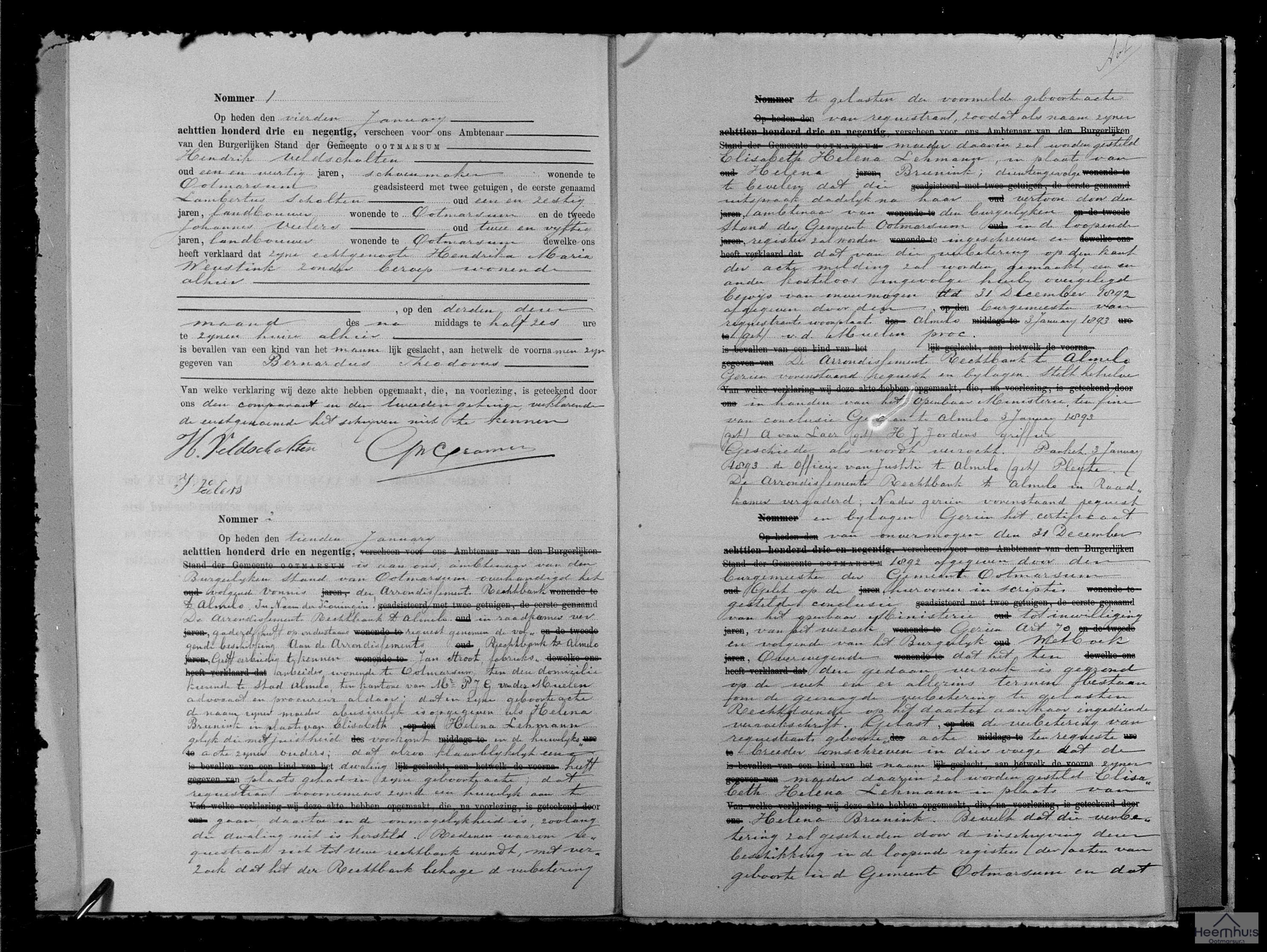 Geboorteakte van Bernardus Theodorus Veldscholten