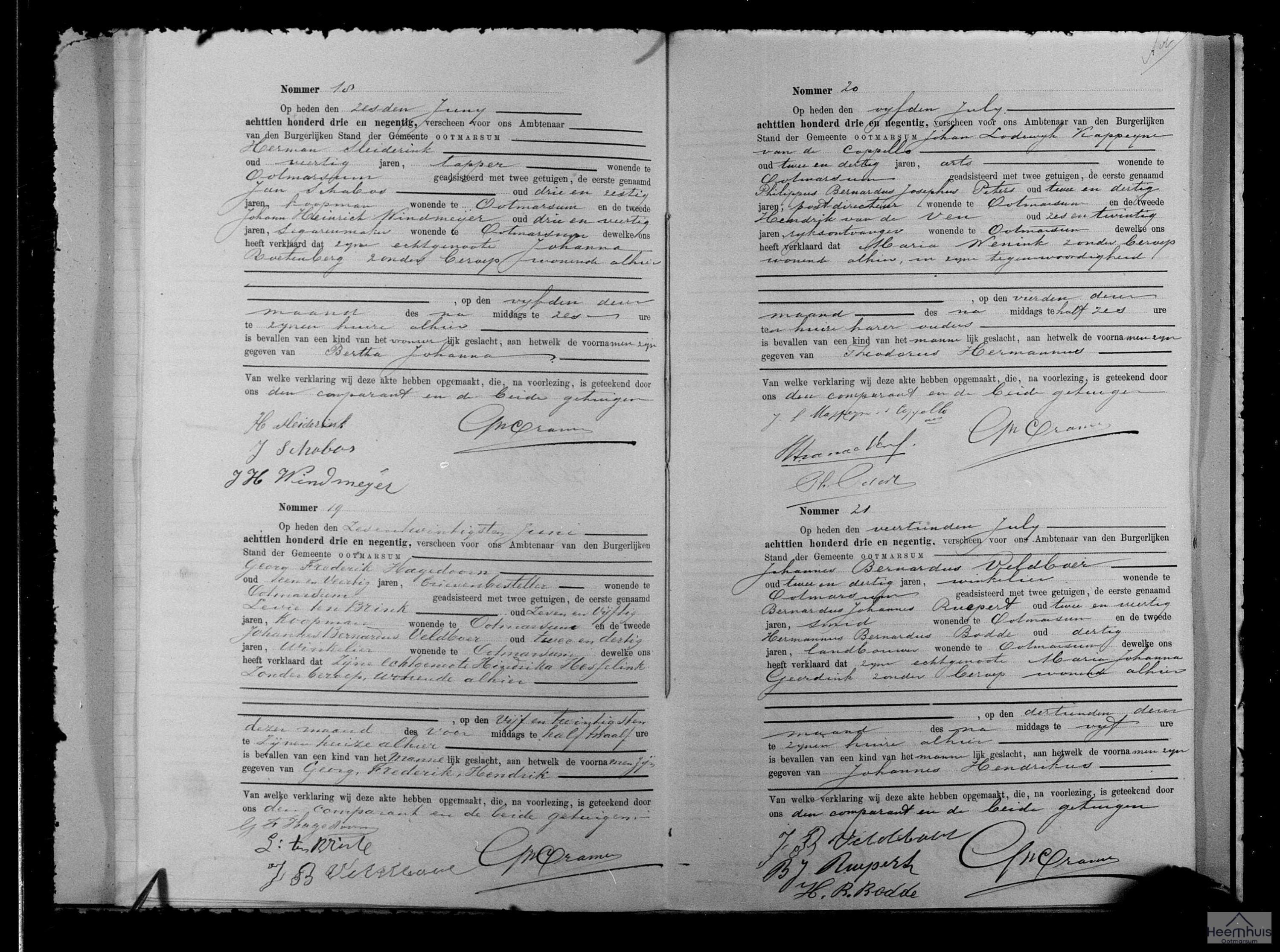 Geboorteakte van Theodorus Hermanus Wenink