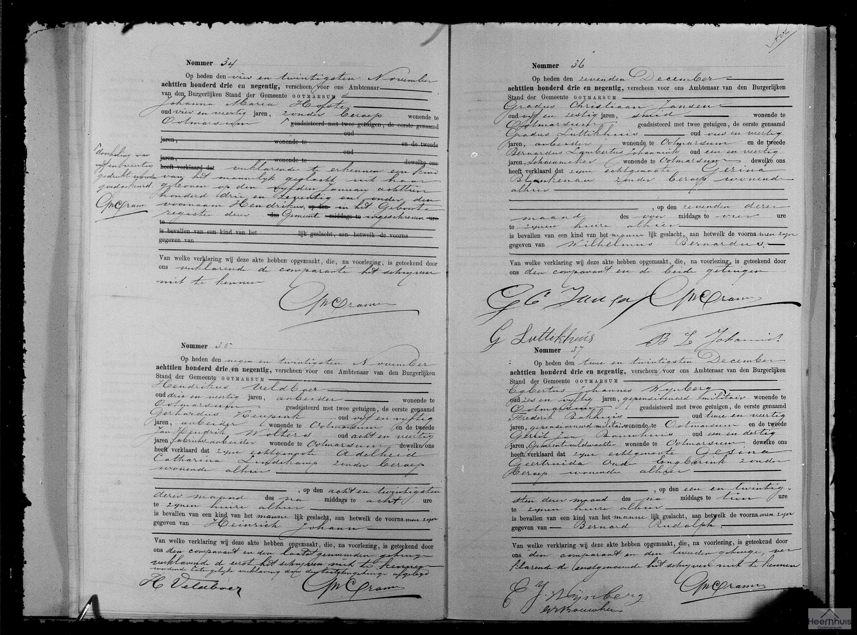 Geboorteakte van Hendrikus Hofste Geboorteakte van Hendrikus Hofste