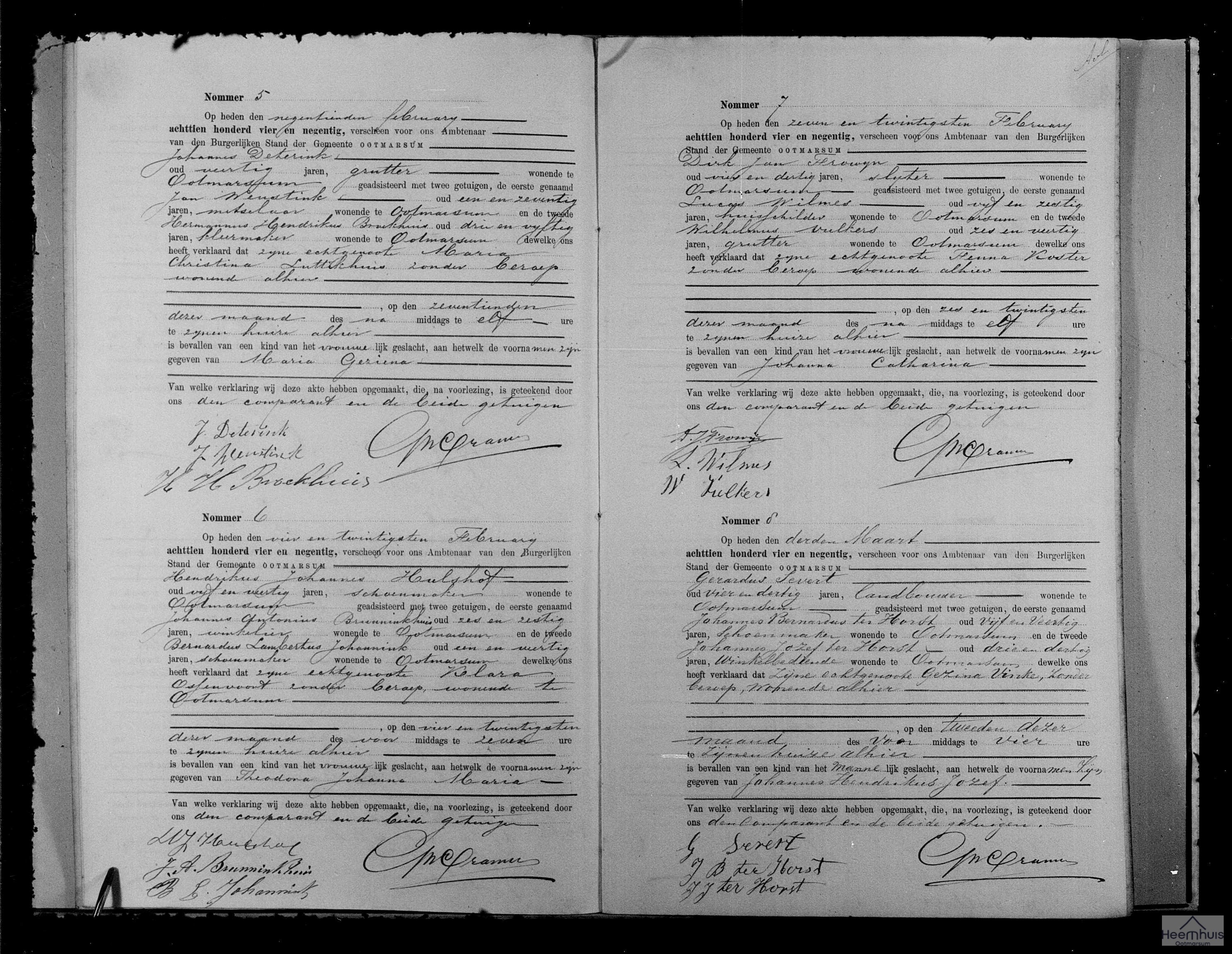 Geboorteakte van Maria Geziena Deterink