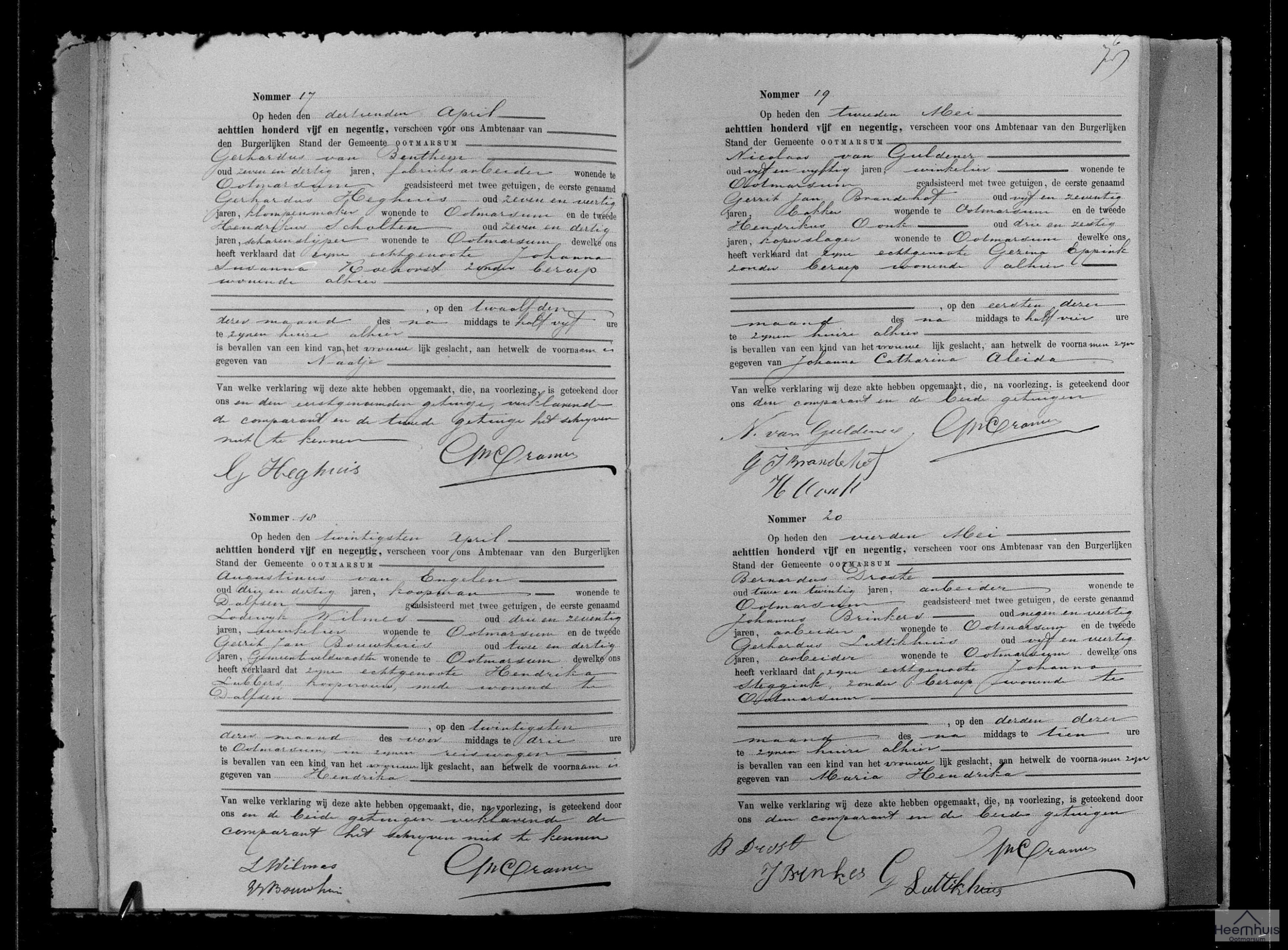 Geboorteakte van Johanna Catharina Aleida van Guldener