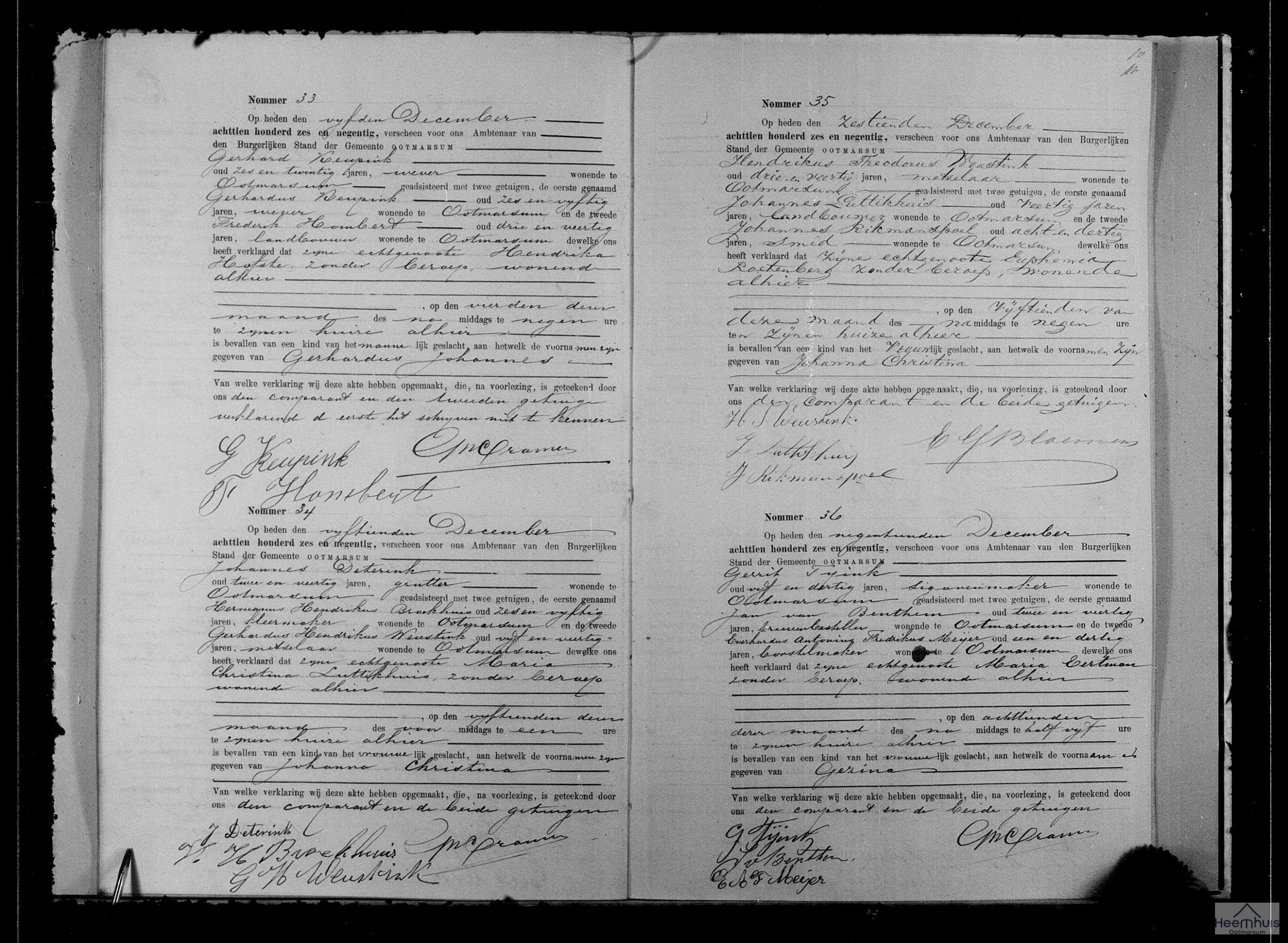 Geboorteakte van Johanna Christina Deterink