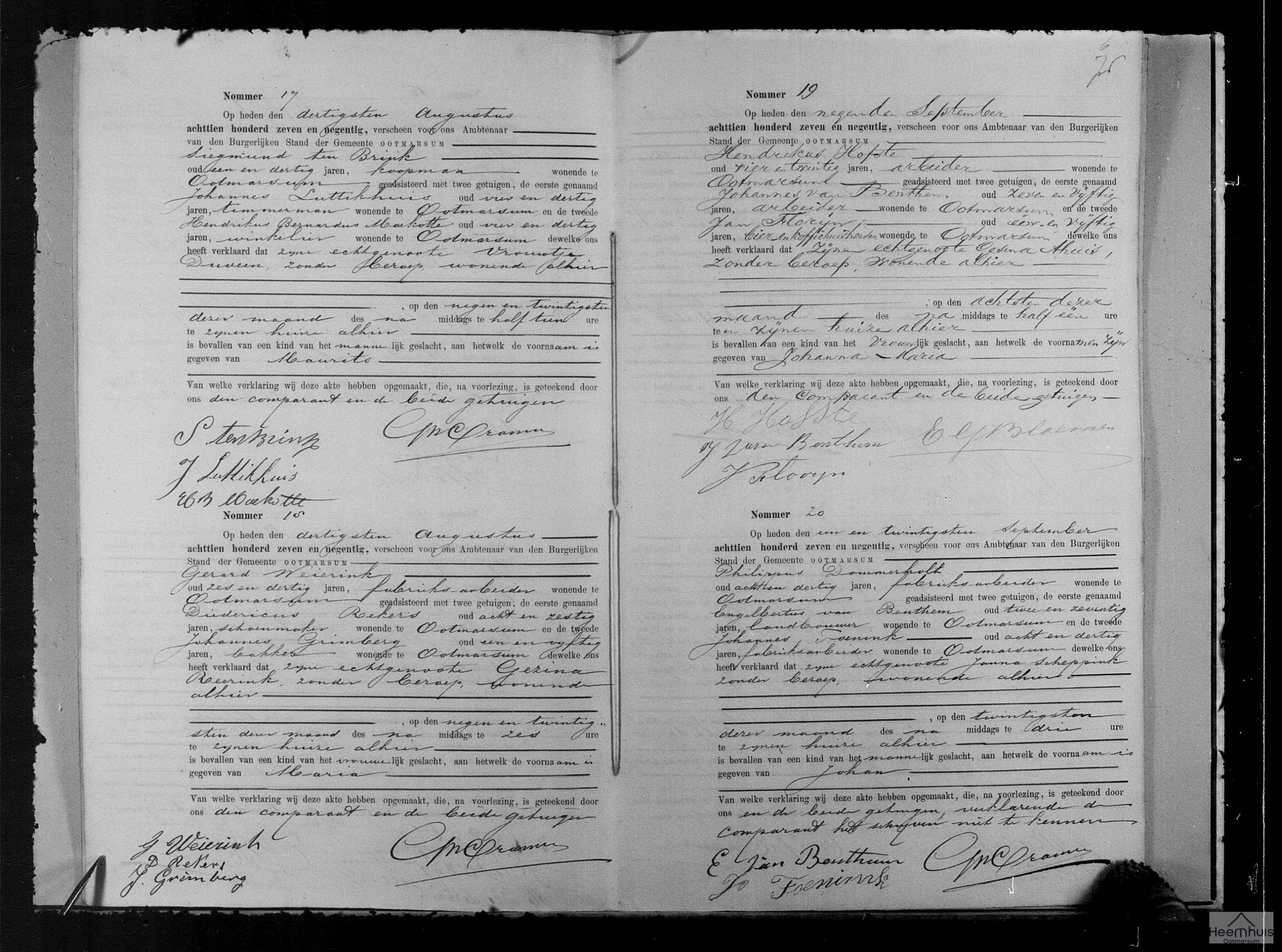 Geboorteakte van Johanna Maria Hofste