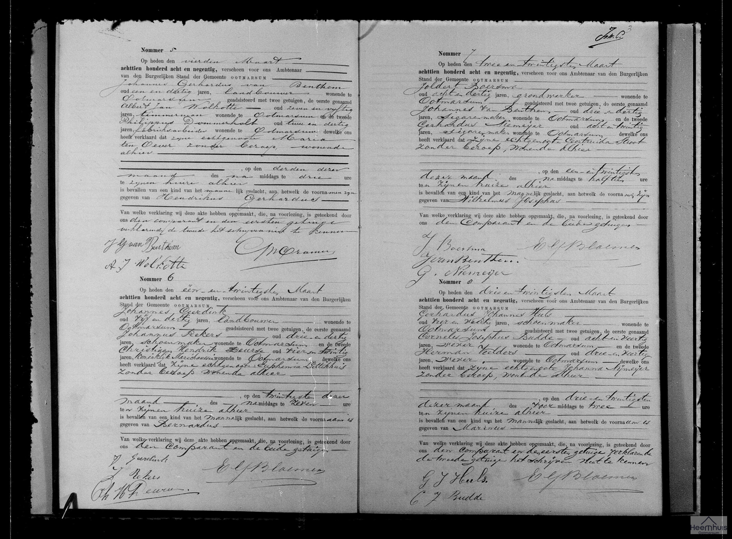 Geboorteakte van Marinus Huls