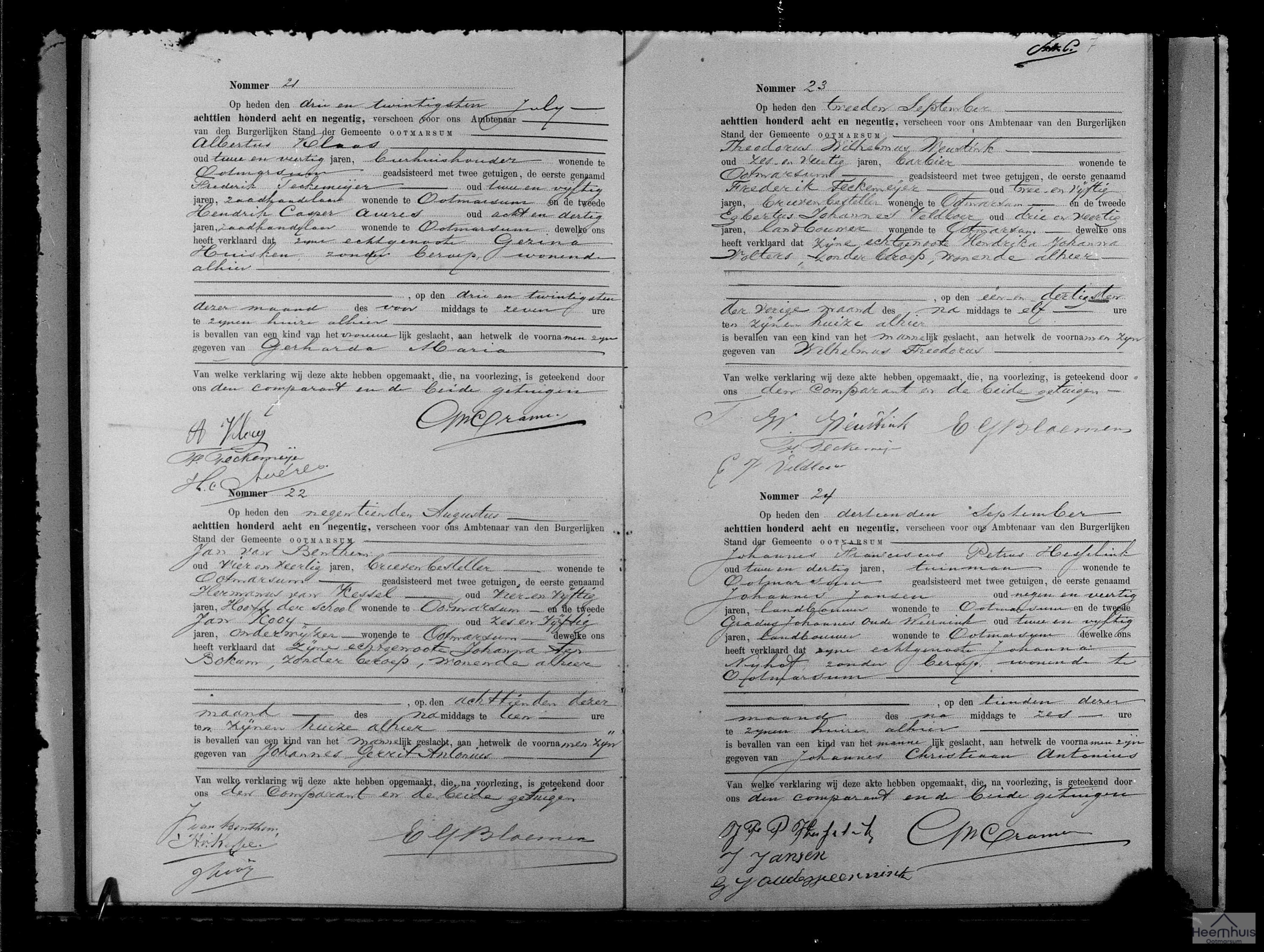Geboorteakte van Johannes Christiaan Antonius Hesselink