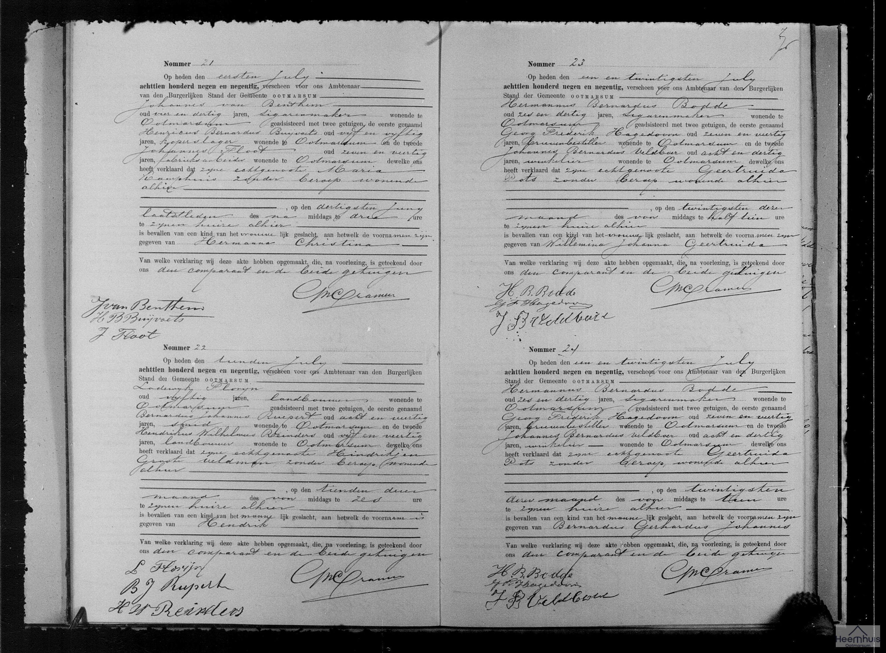 Geboorteakte van Hermanna Christina van Benthem Geboorteakte van Hermanna Christina van Benthem