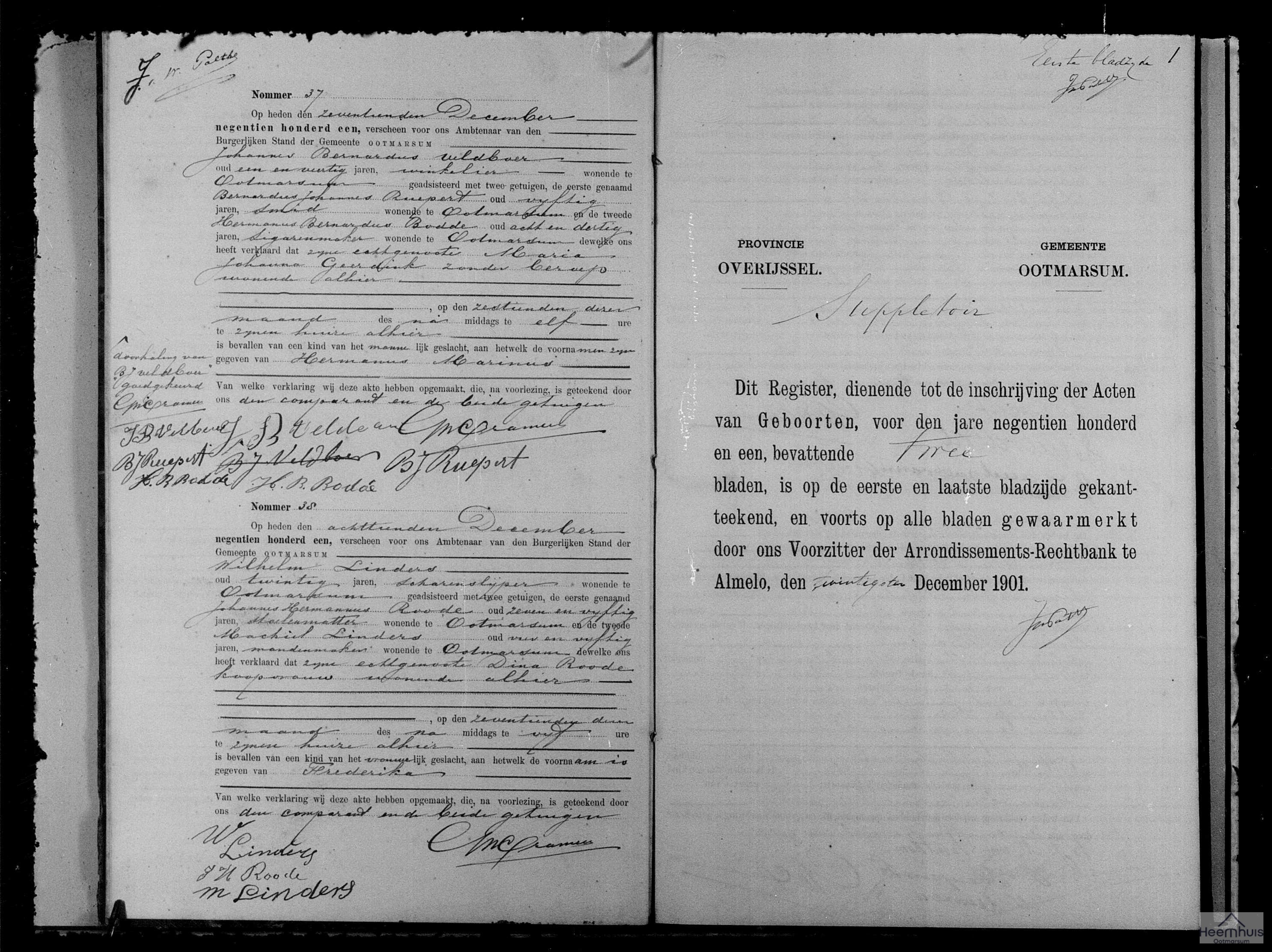 Geboorteakte van Hermanus Marinus Veldboer