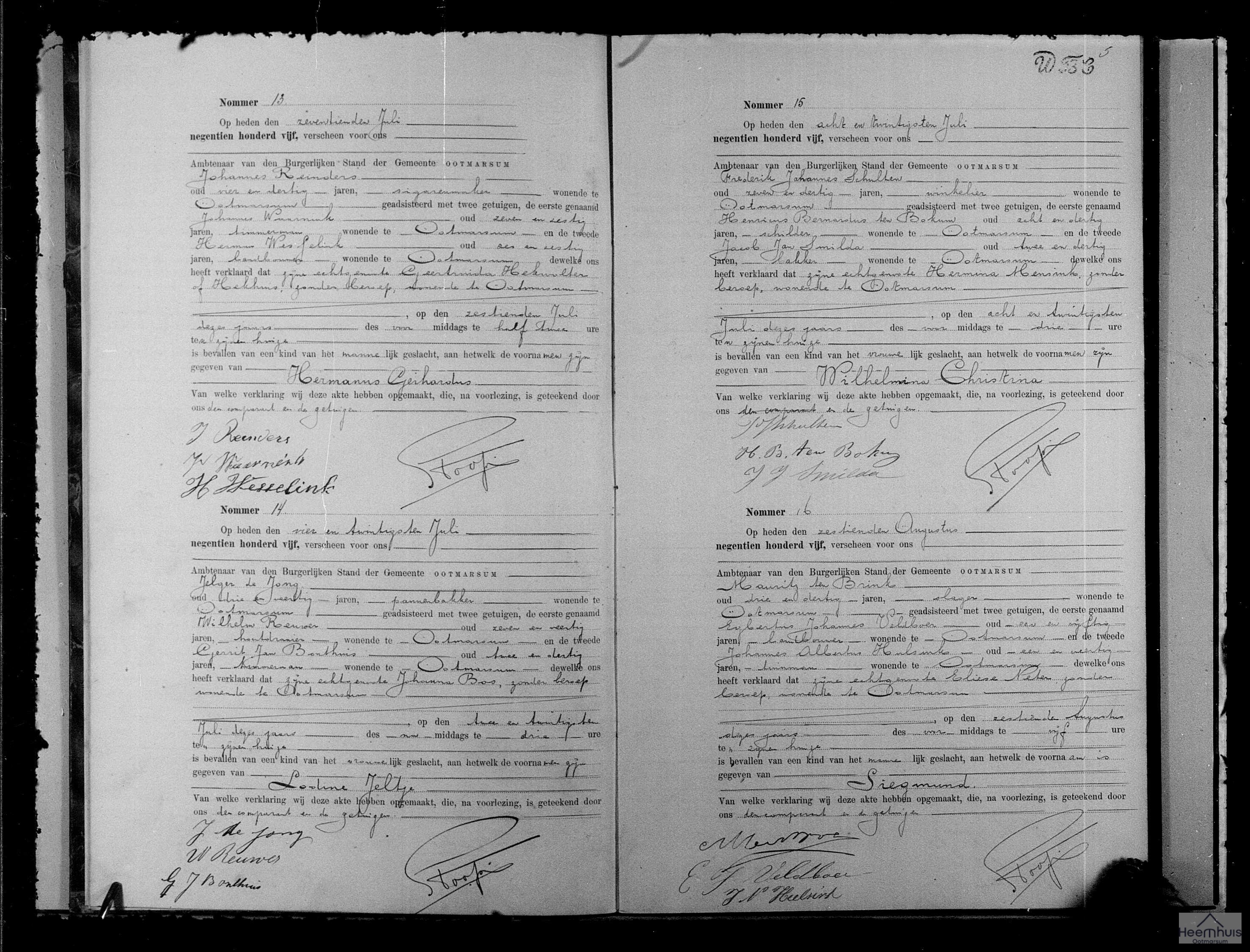 Geboorteakte van Wilhelmina Christina Schulten