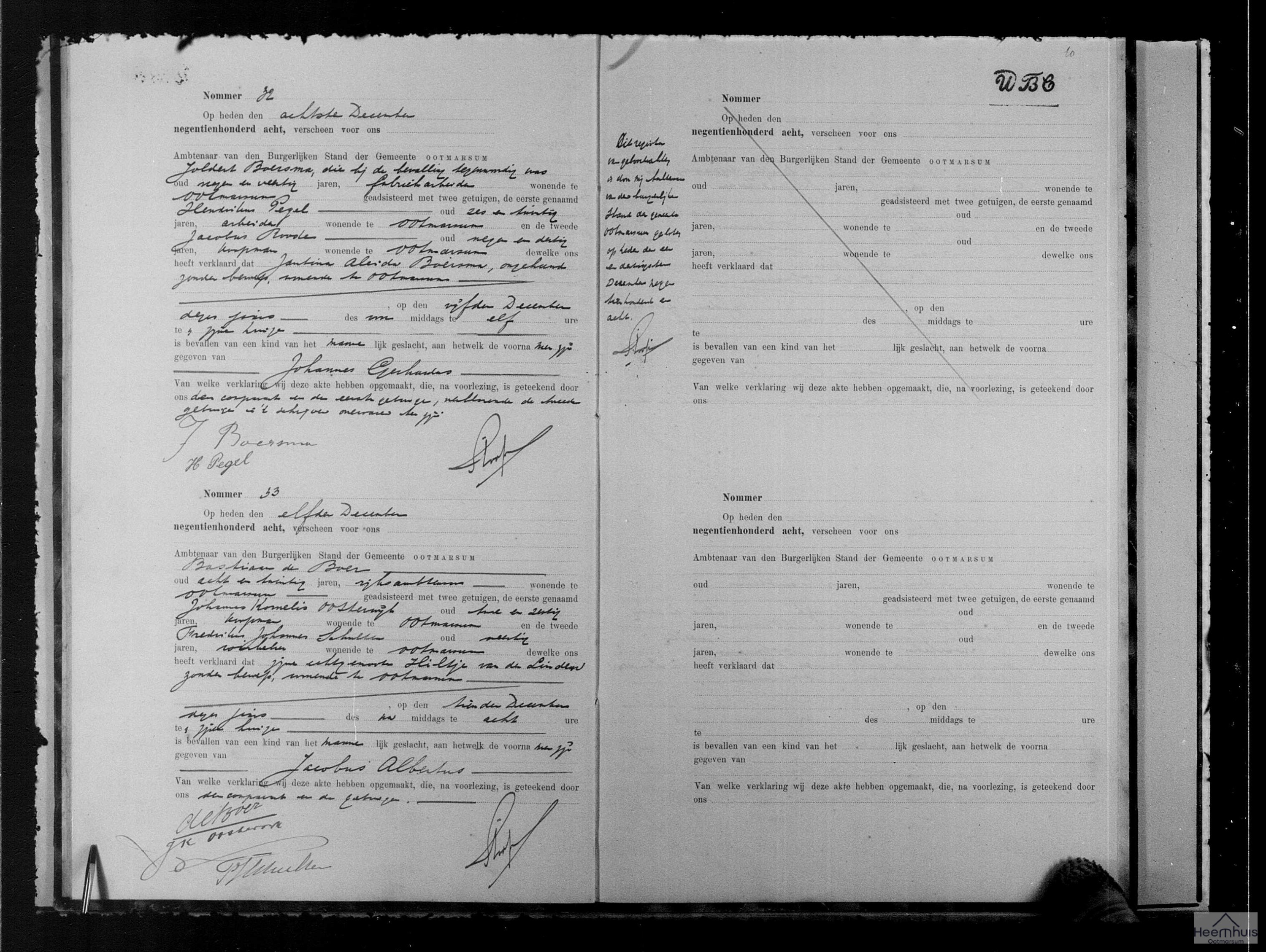 Geboorteakte van Jacobus Albertus de Boer