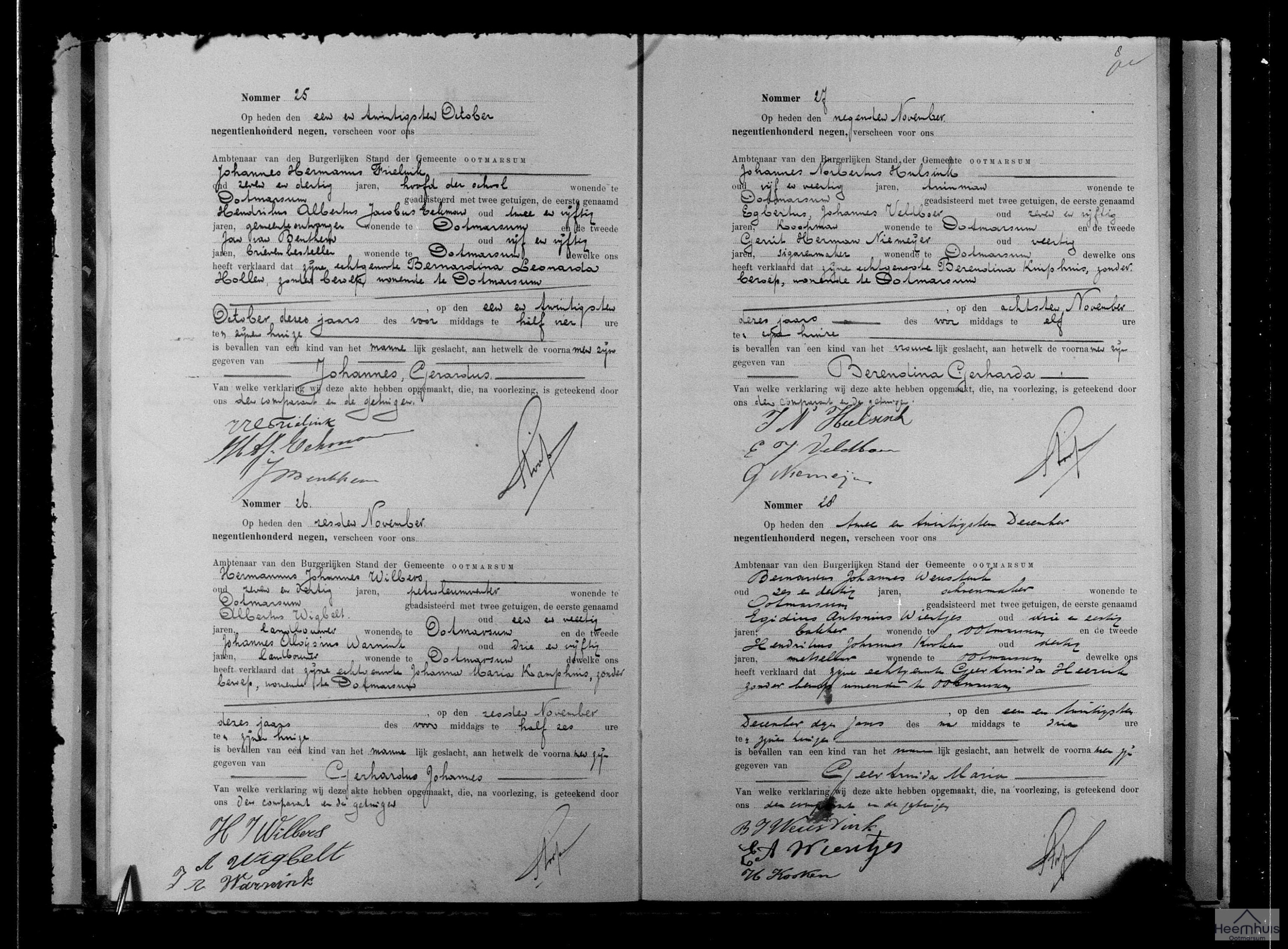 Geboorteakte van Johannes Gerardus Frielink