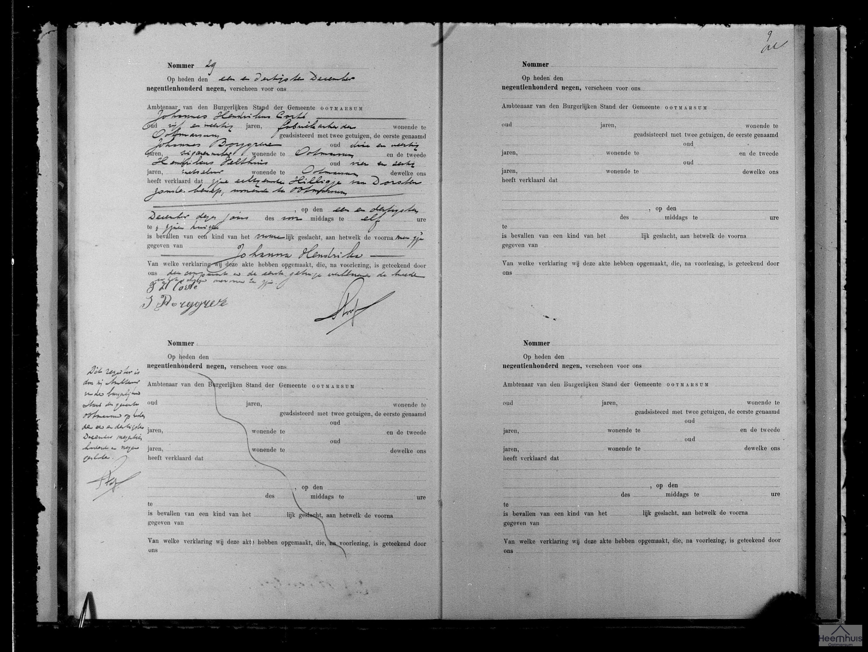 Geboorteakte van Johanna Hendrika Corté