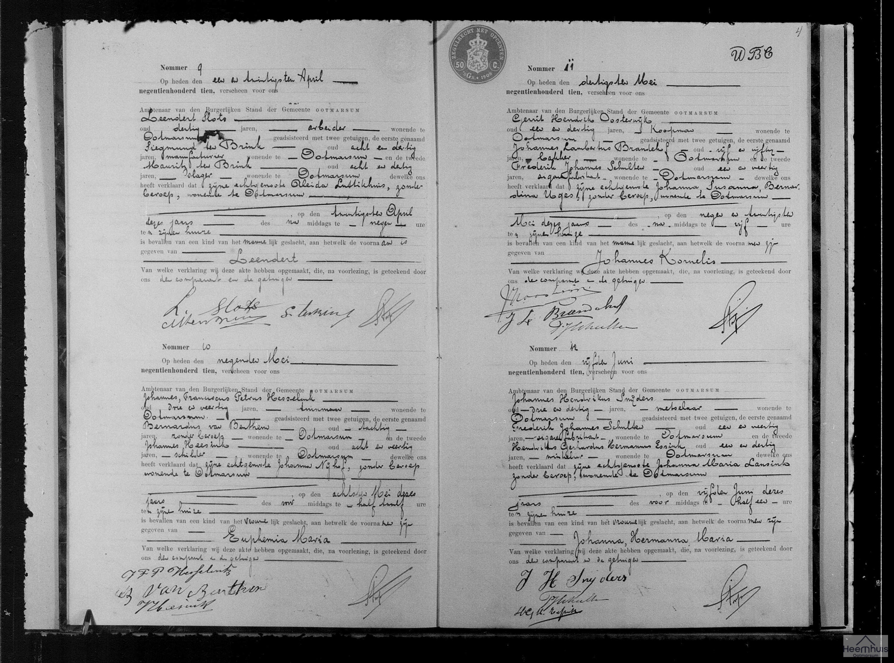 Geboorteakte van Johannes Kornelis Oosterwijk