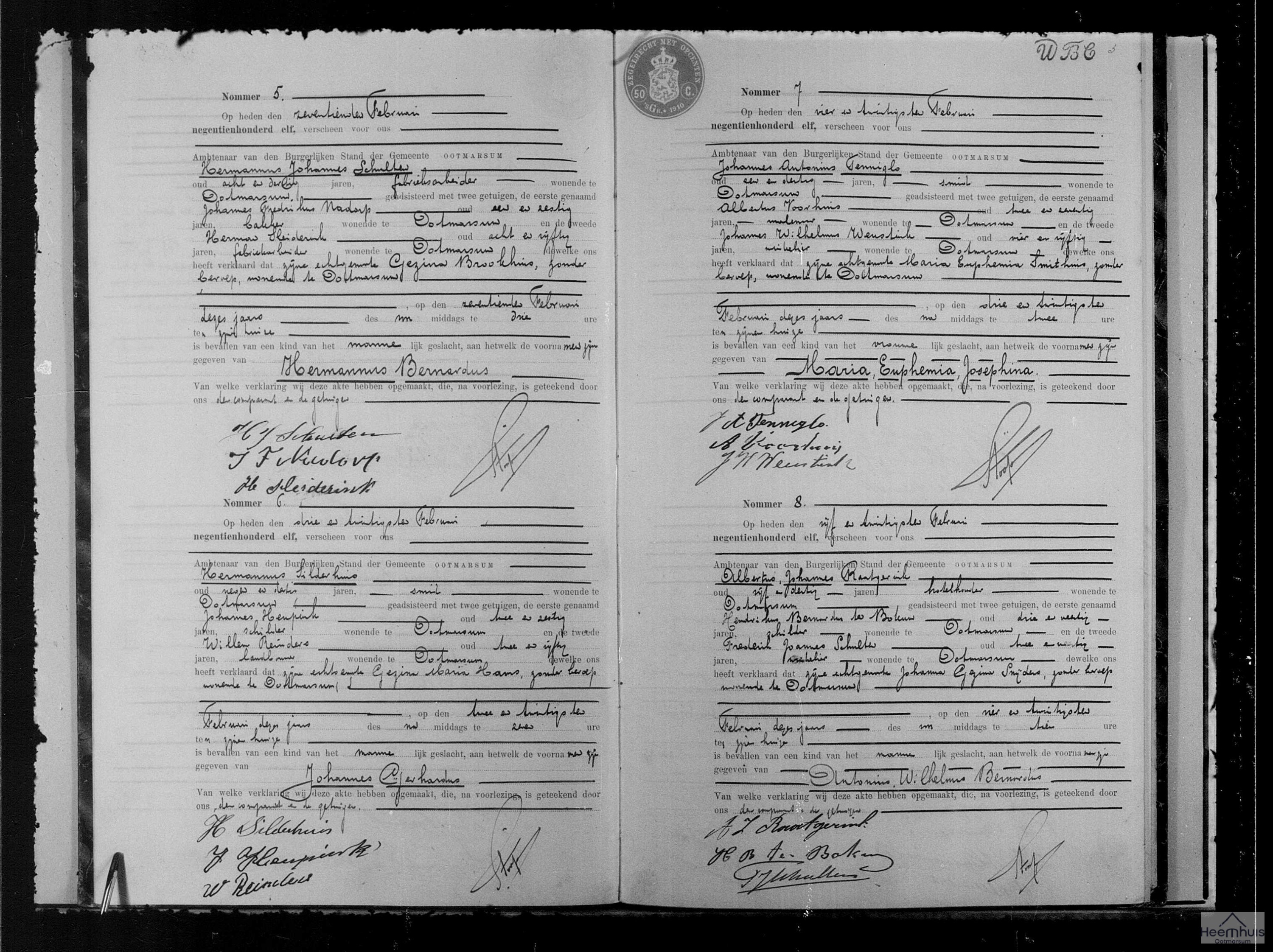 Geboorteakte van Johannes Gerhardus Silderhuis