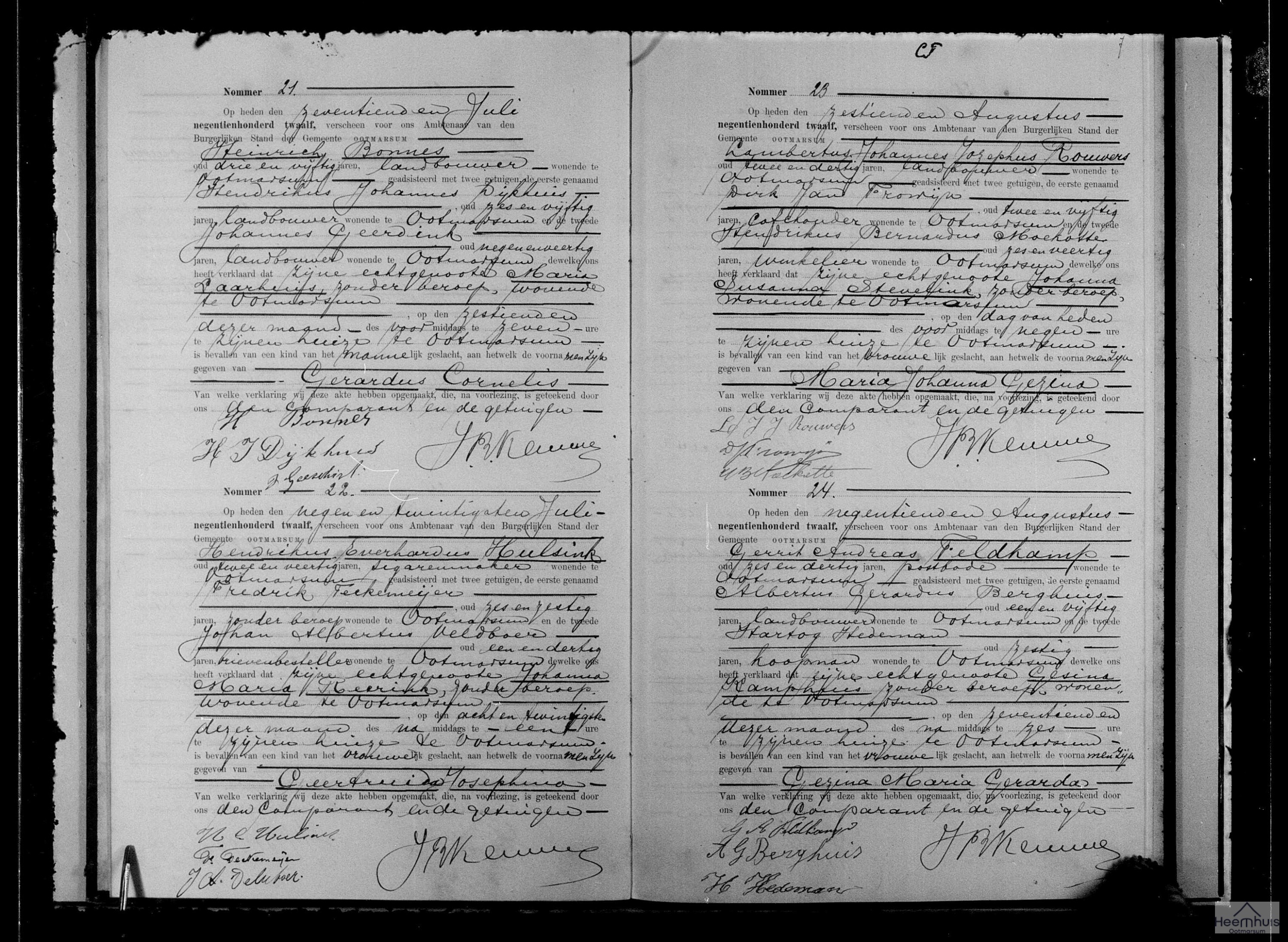 Geboorteakte van Gezina Maria Gerarda Feldkamp