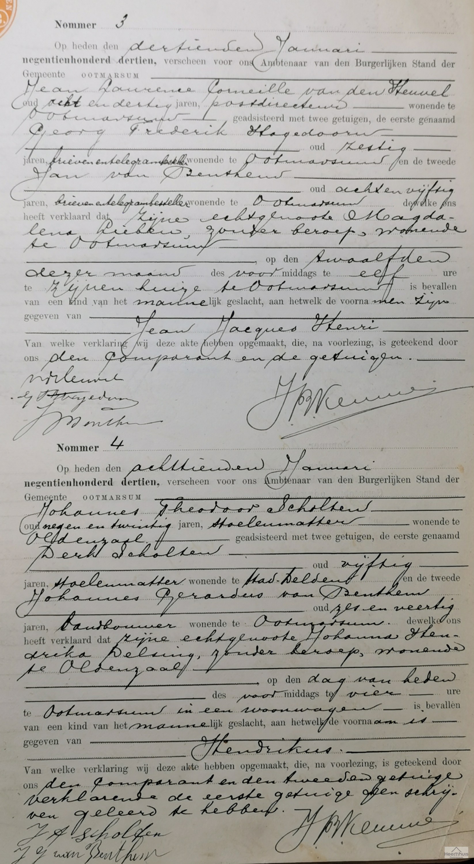 Geboorteakte van Jean Jacques Henri van den Heuvel